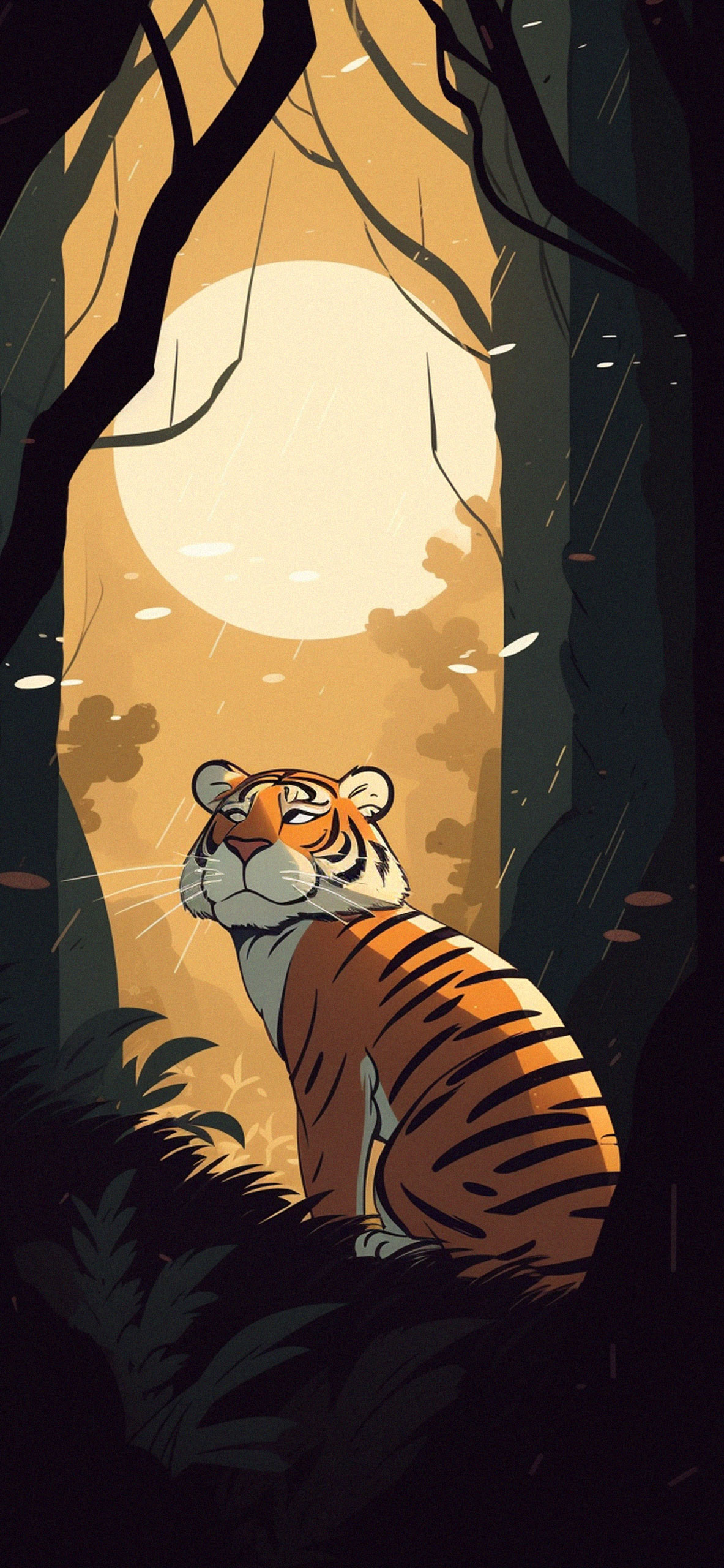 Funny Tiger in Forest Art Wallpaper