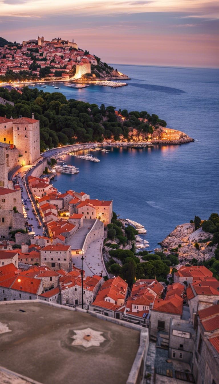 Croatian shore, sea, Dubrovnik, evening