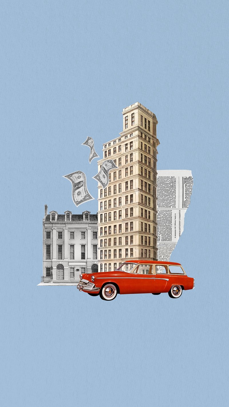 Blue vintage collage iPhone wallpaper