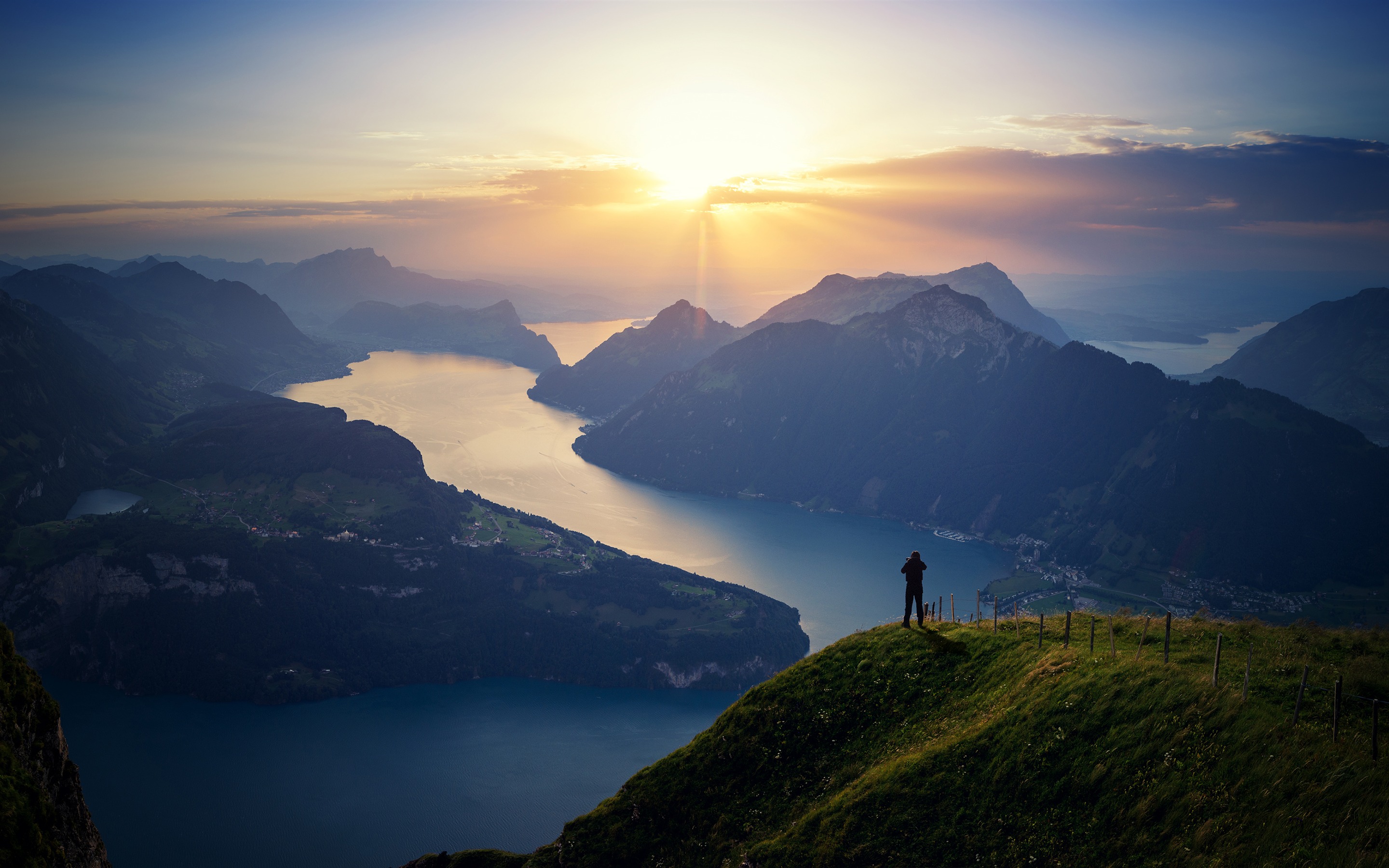 Switzerland Lucerne Lake Sunrise Travel
