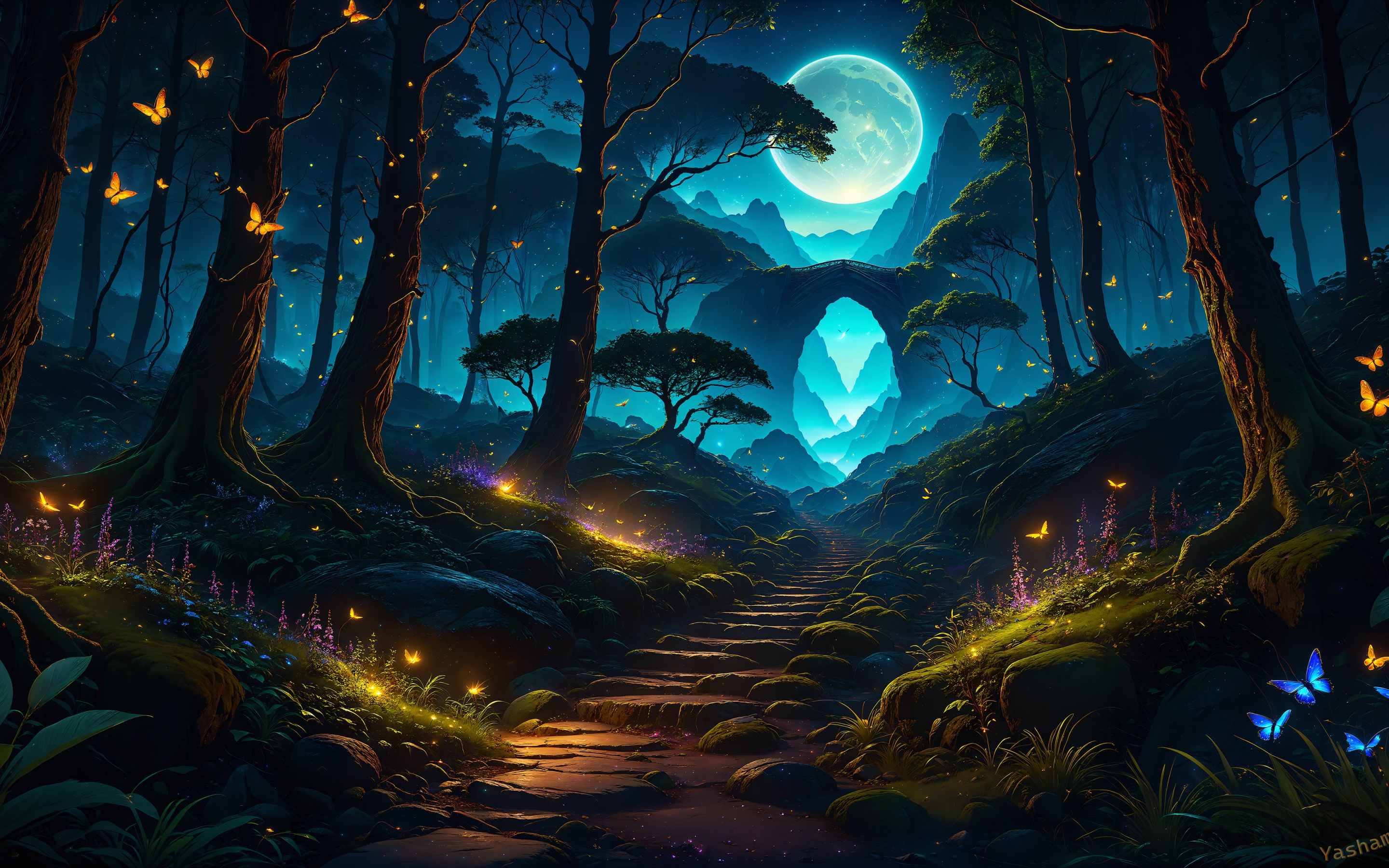 Magical forest Wallpaper 4K, Night