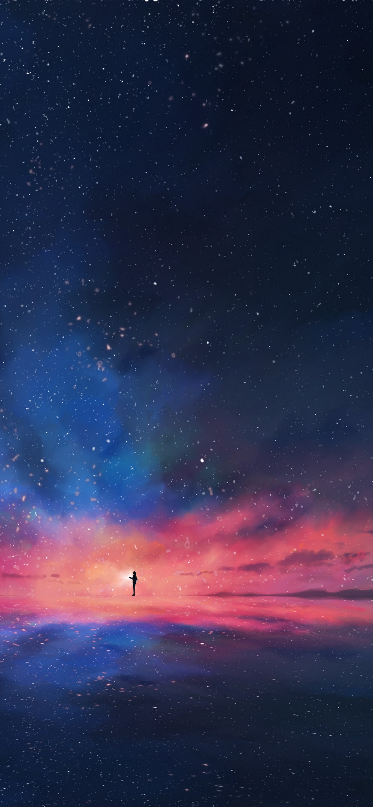 Anime Night Sky Stars Horizon Scenery