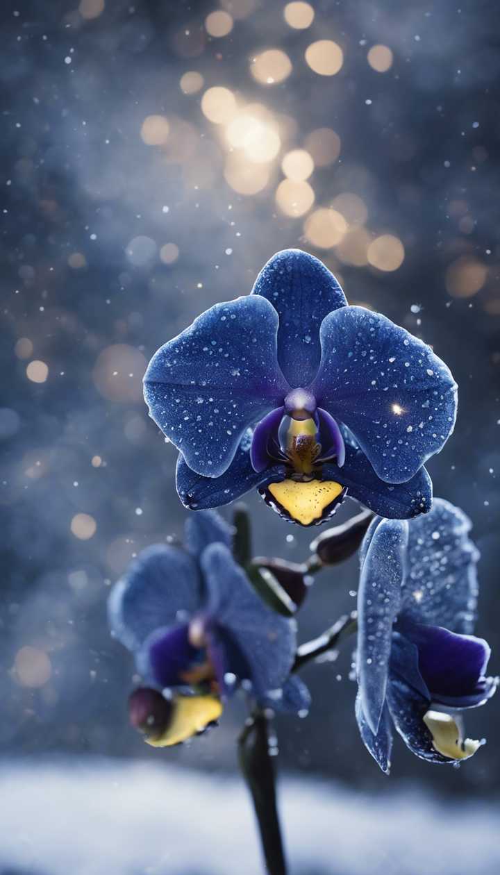 A navy blue orchid, dusted with a light