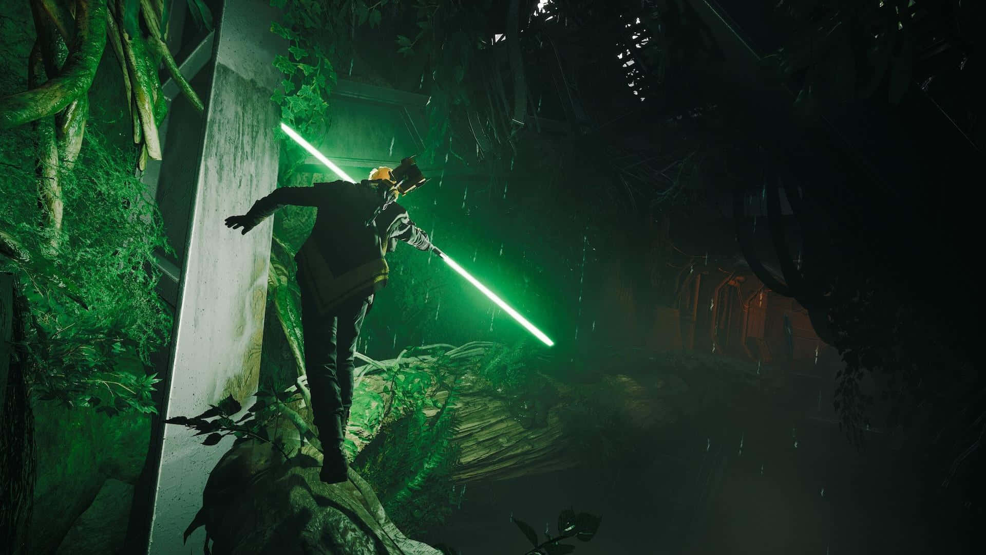 Download Jedi Survivor Green Lightsaber Night Mission Wallpaper