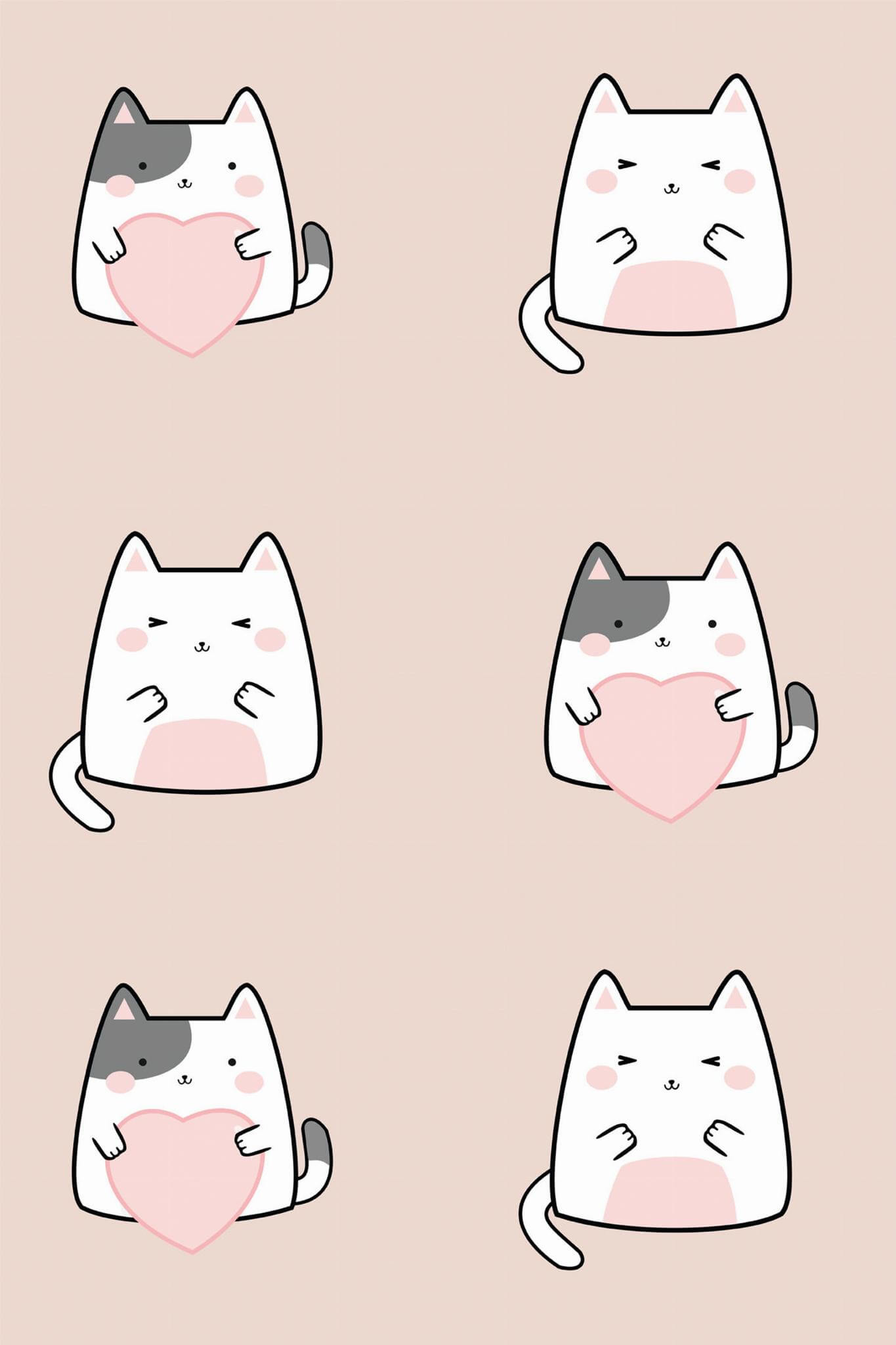 Pink Kawaii Cat Peel and Stick Wallpaper