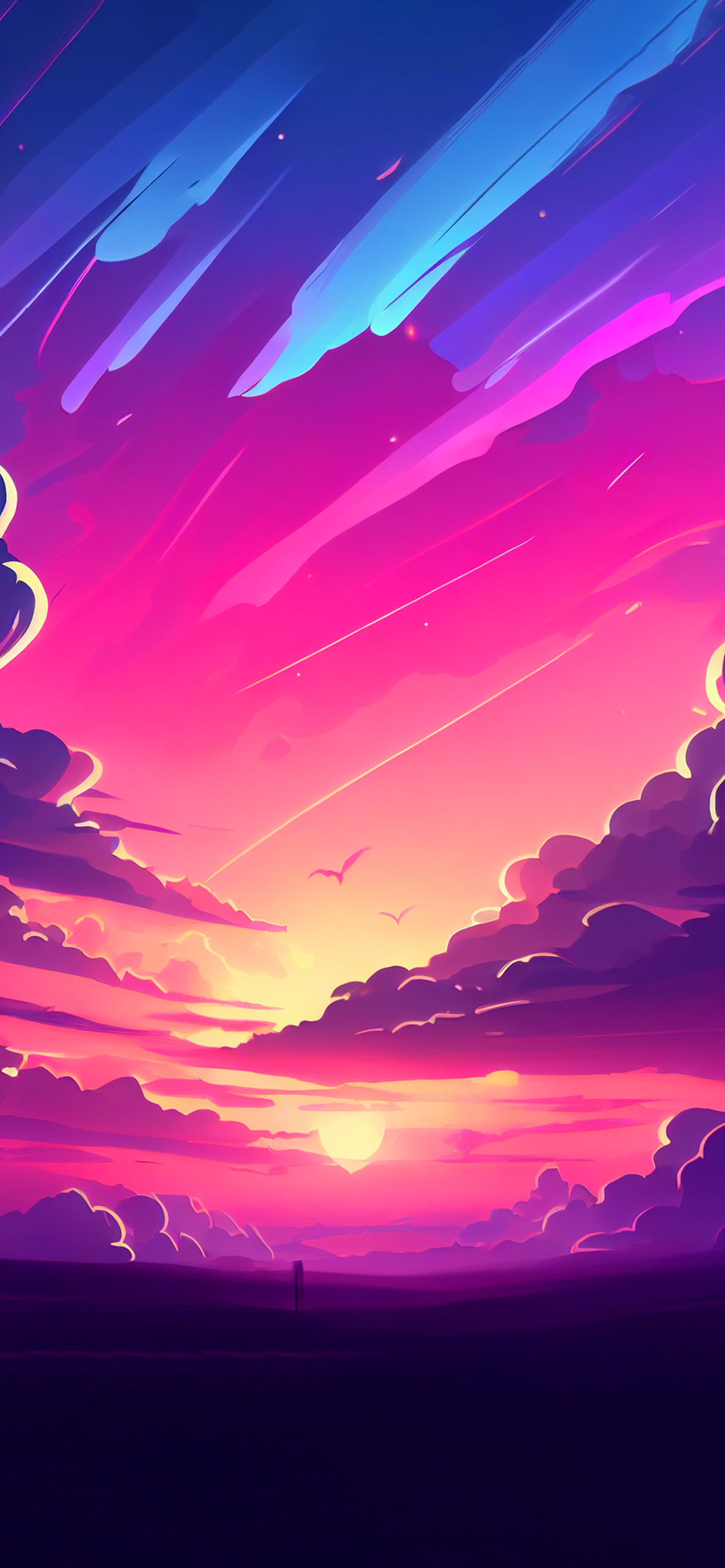Clouds & Sunset Hot Pink Wallpaper