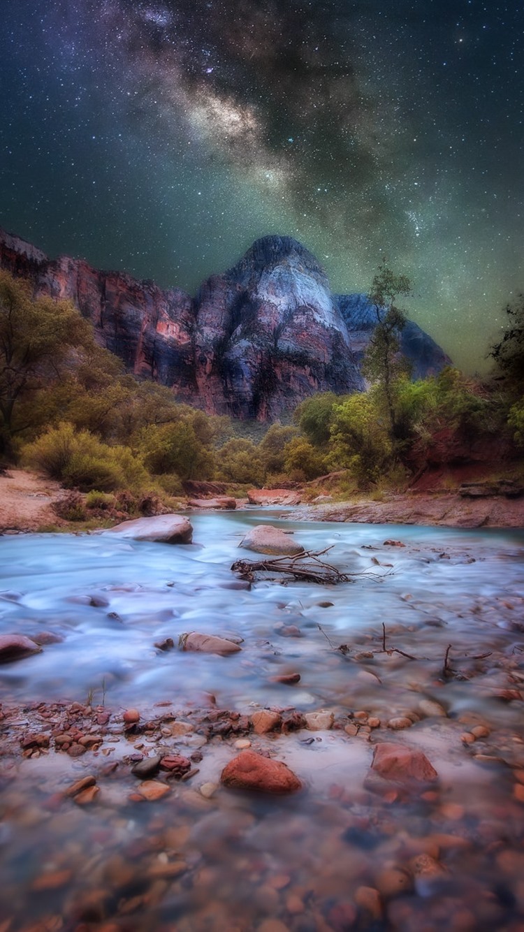 Zion National Park, mountains, starry