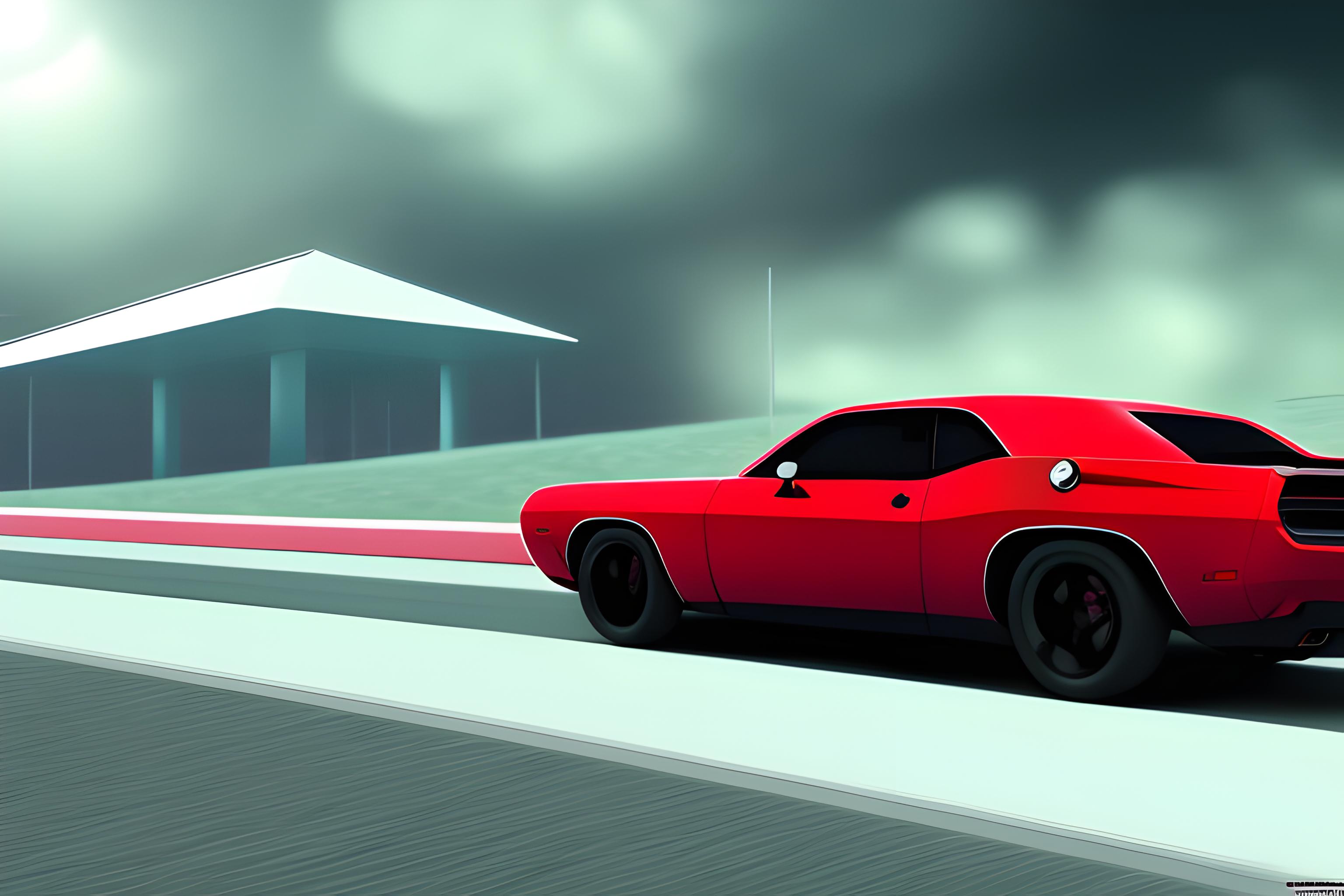 black Dodge Challenger near Neon Gas