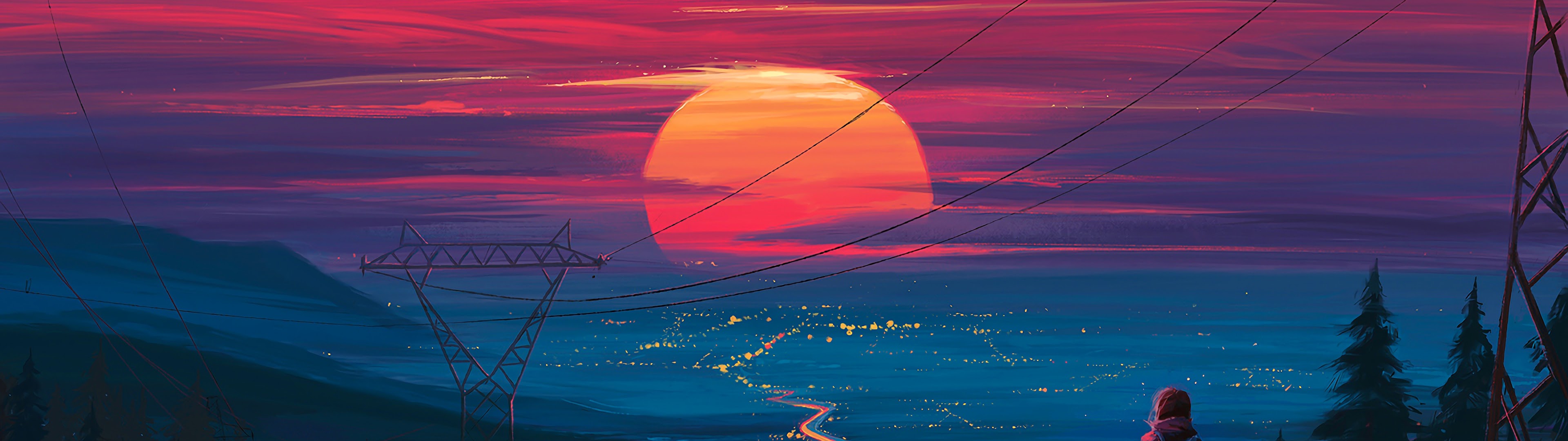 Sunset Horizon Scenery Landscape Art 4K