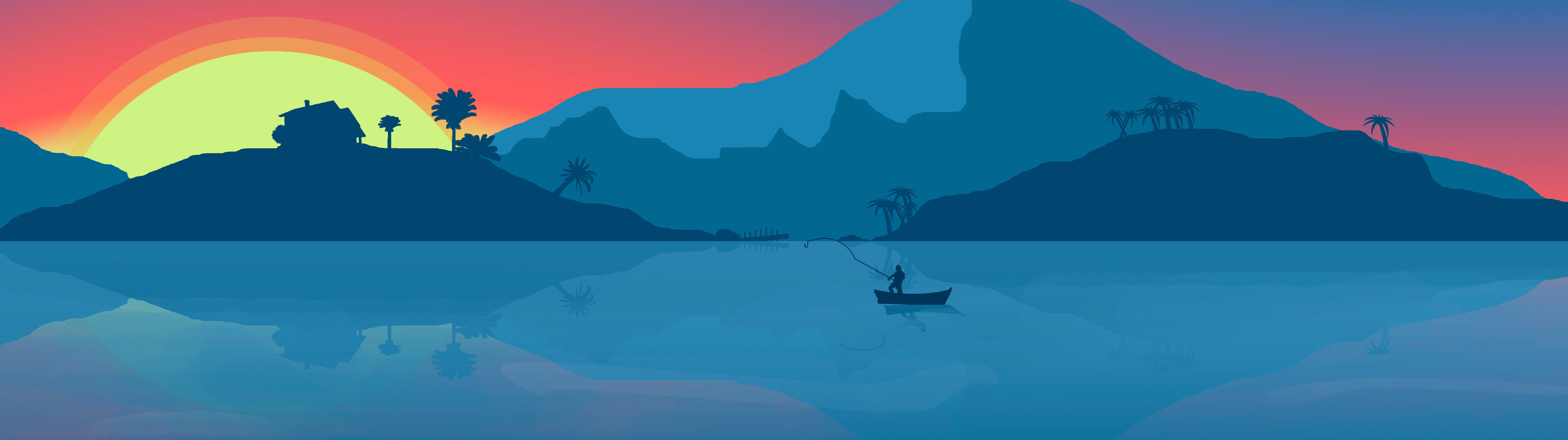 wallpaper Sunset, Minimalism, Mountains