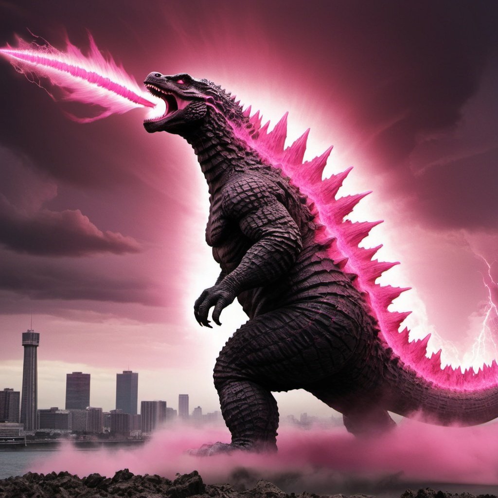 godzilla destroying the earth with pink