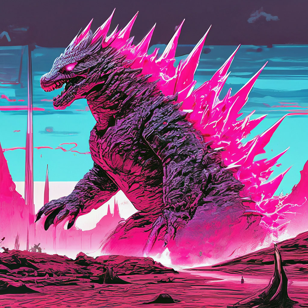 Godzilla with glowing pink spikes