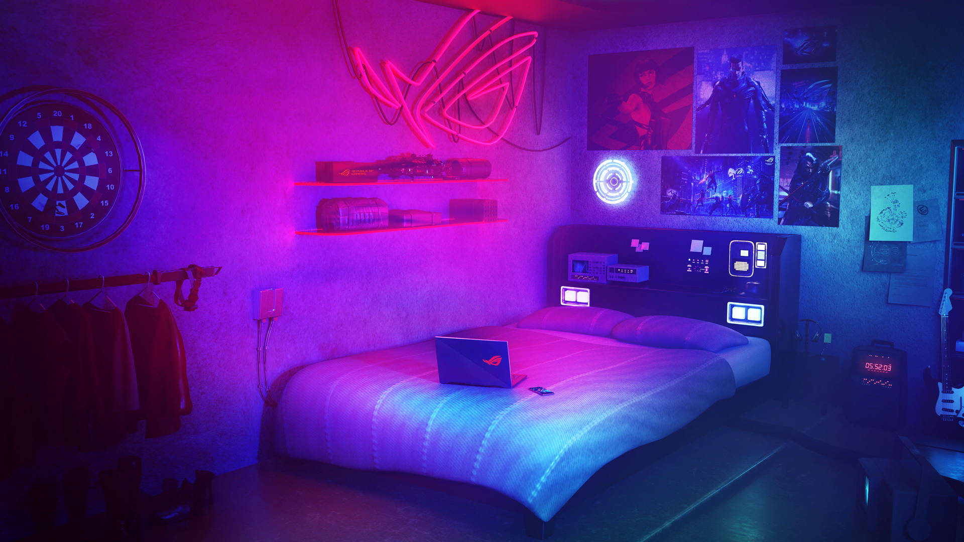 Download Neon Blue And Purple Bedroom Wallpaper