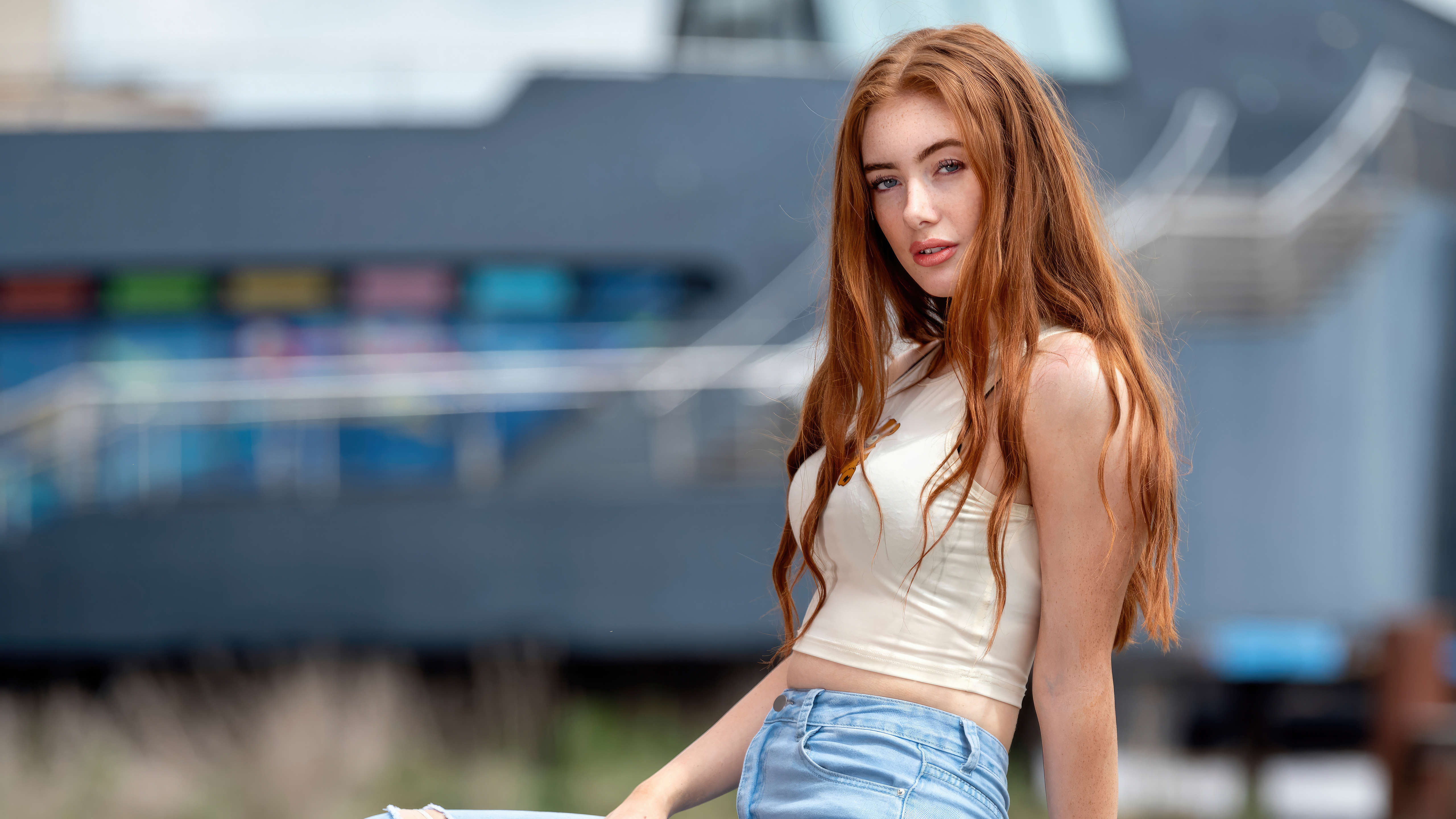 Beautiful Girl Poses In Jeans Locking