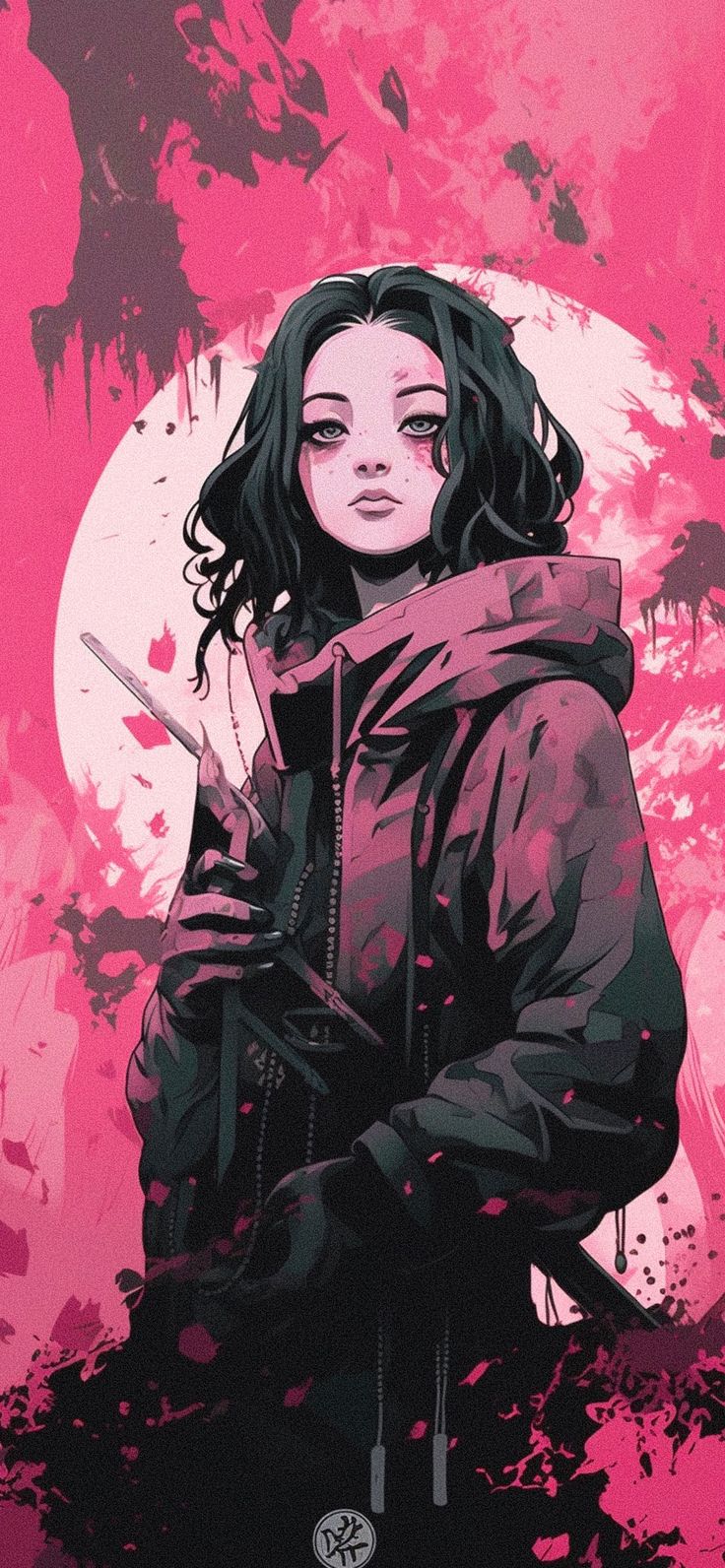 Deadpan Anime Girl with Katana Pink