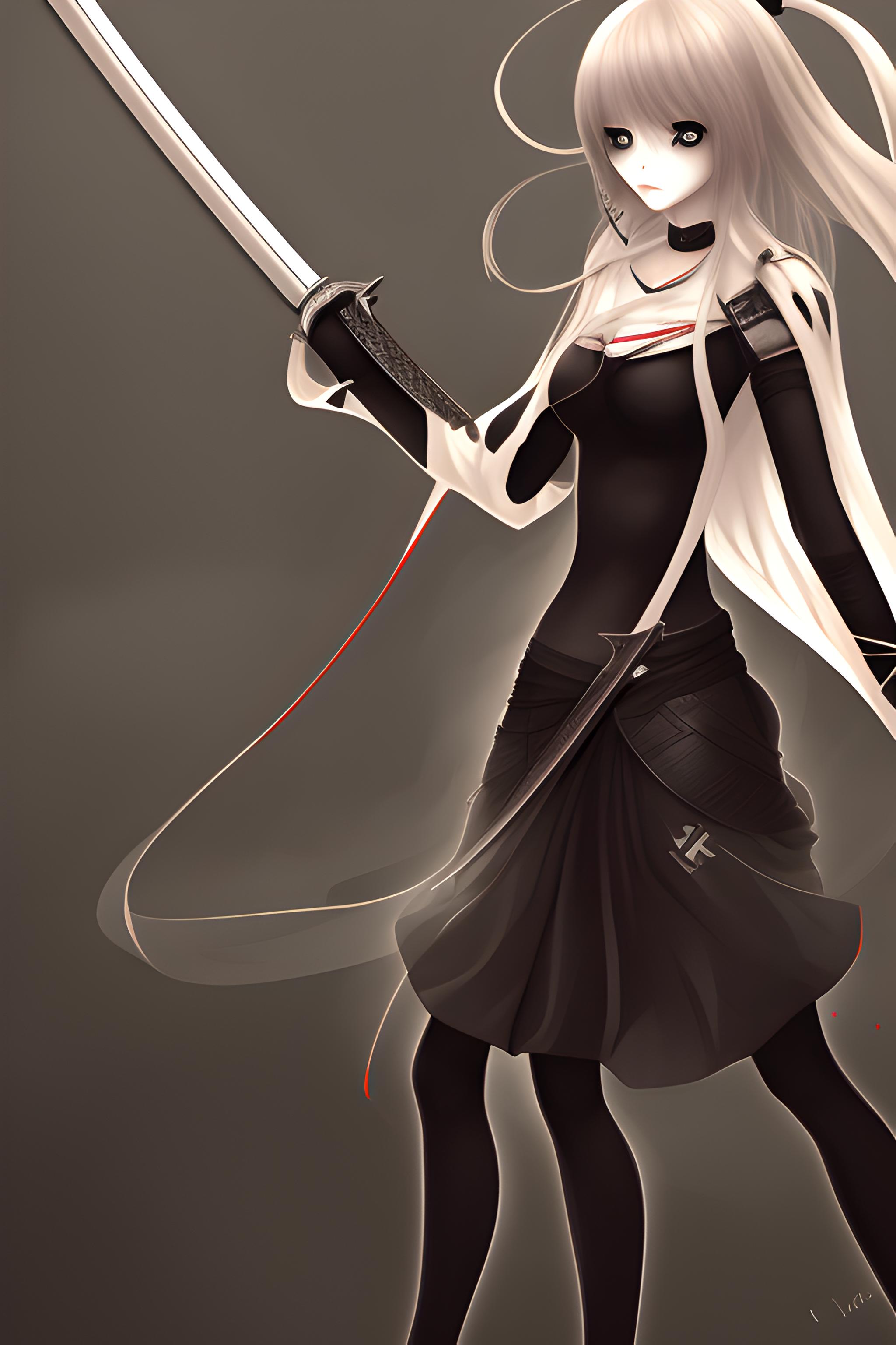 anime girl holding a katana with white