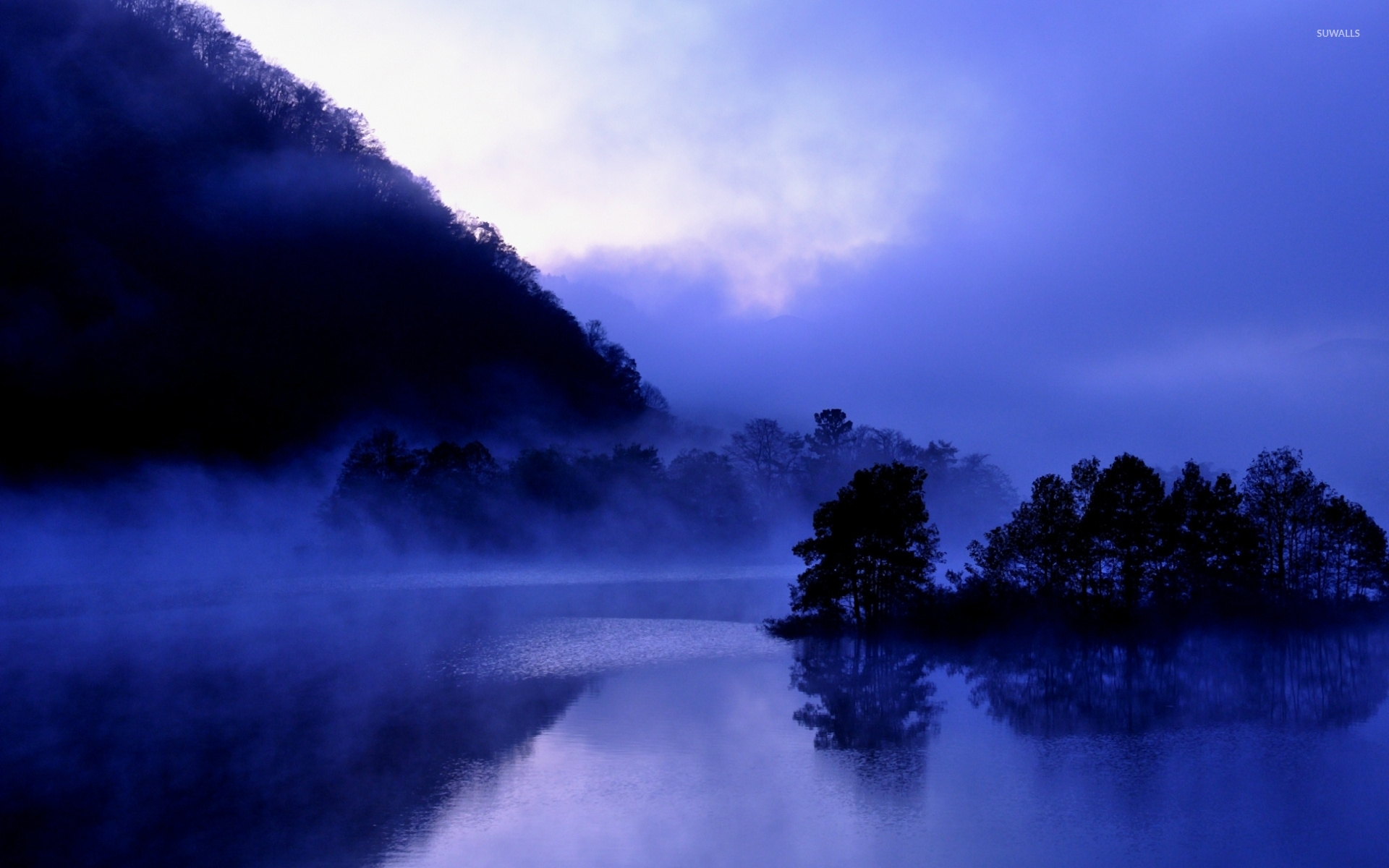 Purple foggy lake wallpaper
