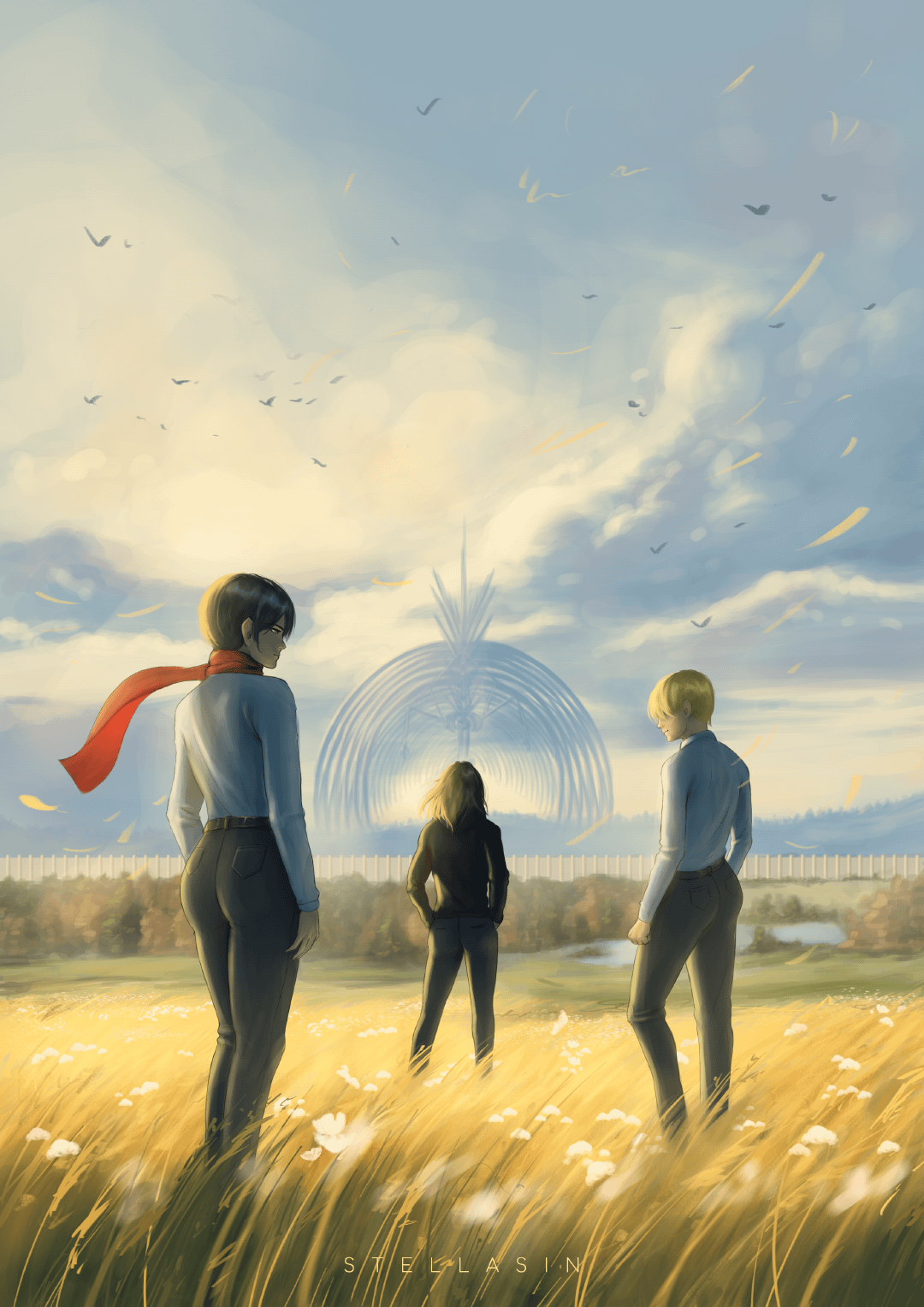 artwork of Mikasa, Armin and Eren