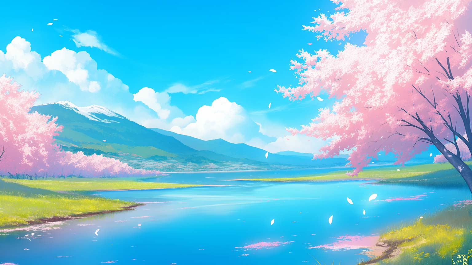 Anime Pink Blossom Desktop Wallpaper