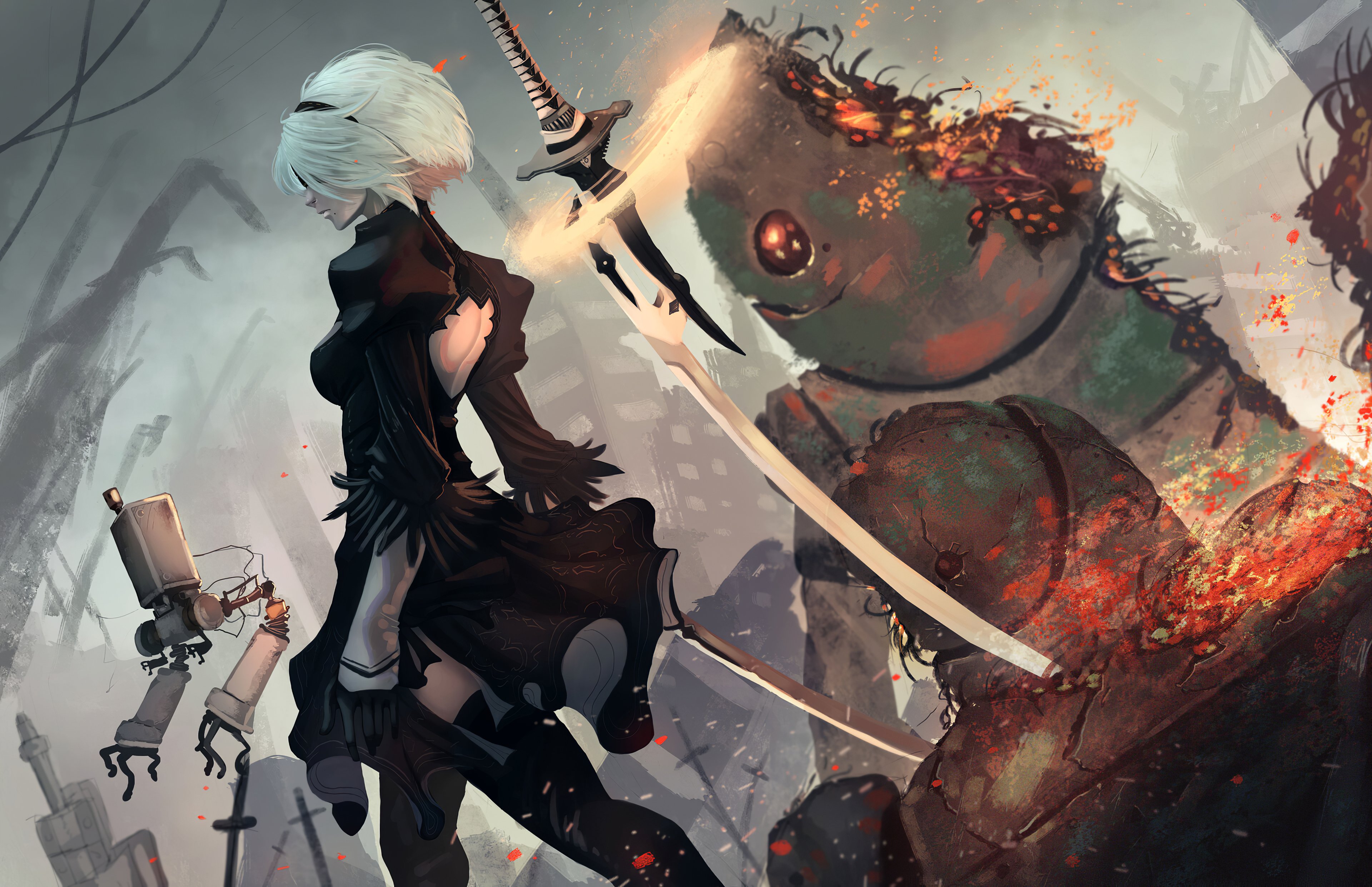 2b Nier Automata Artwork Wallpaper 4k