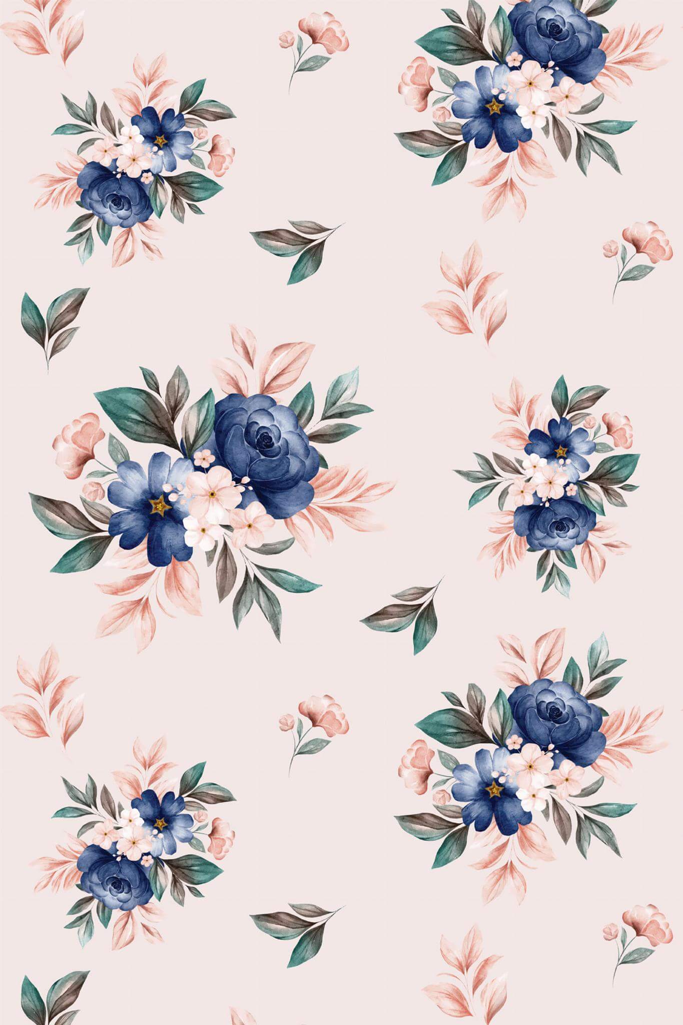 Pink and Blue Rose Peel and Stick Wallpaper