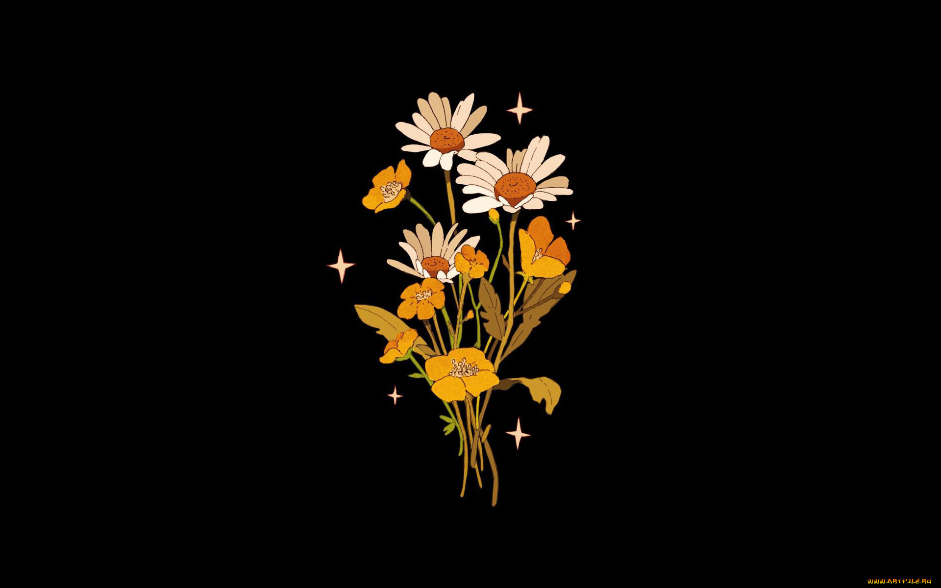 Artwork Flowers Plants Dark Background
