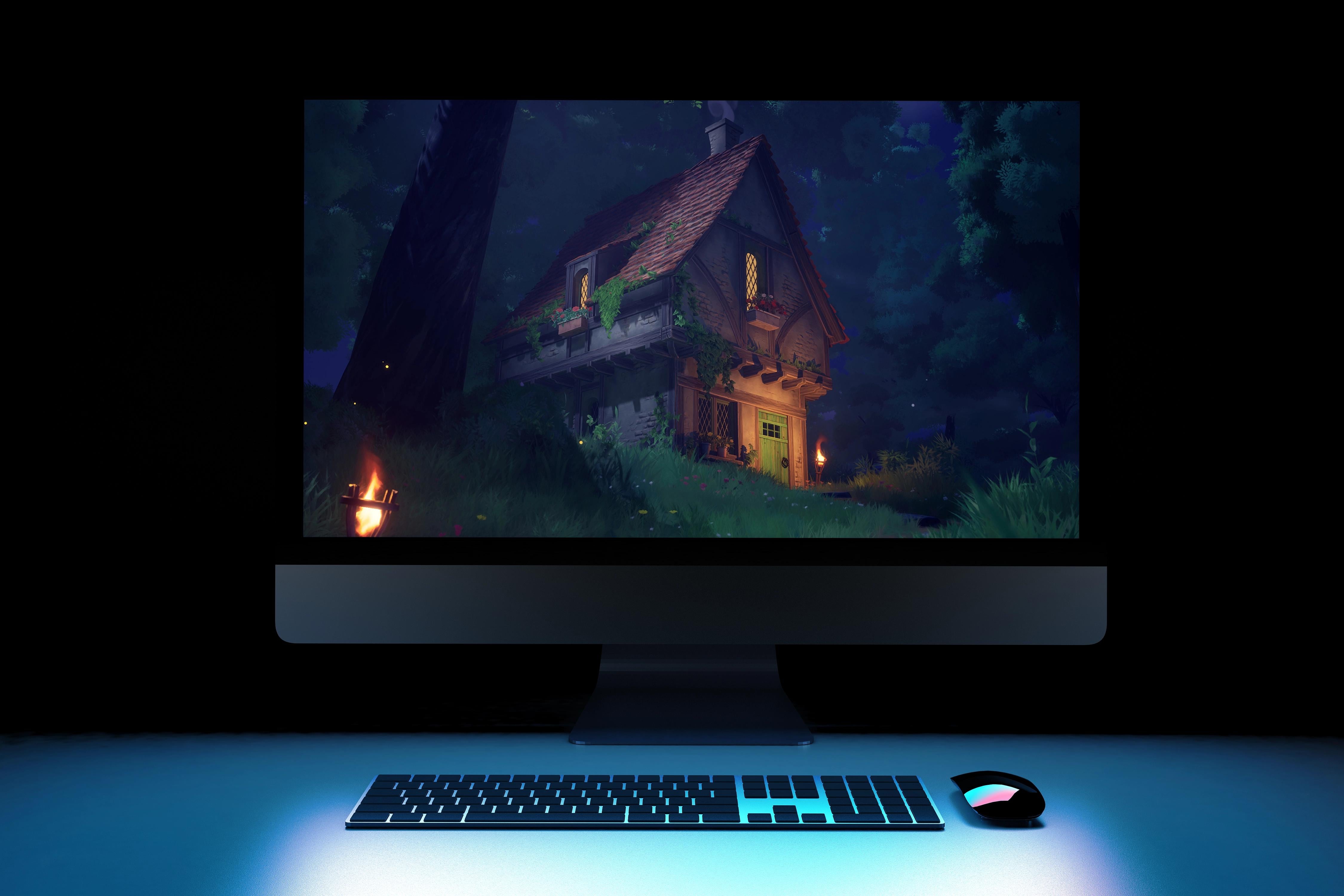 PC WALLPAPER 4K COZY FOREST HOUSE, r