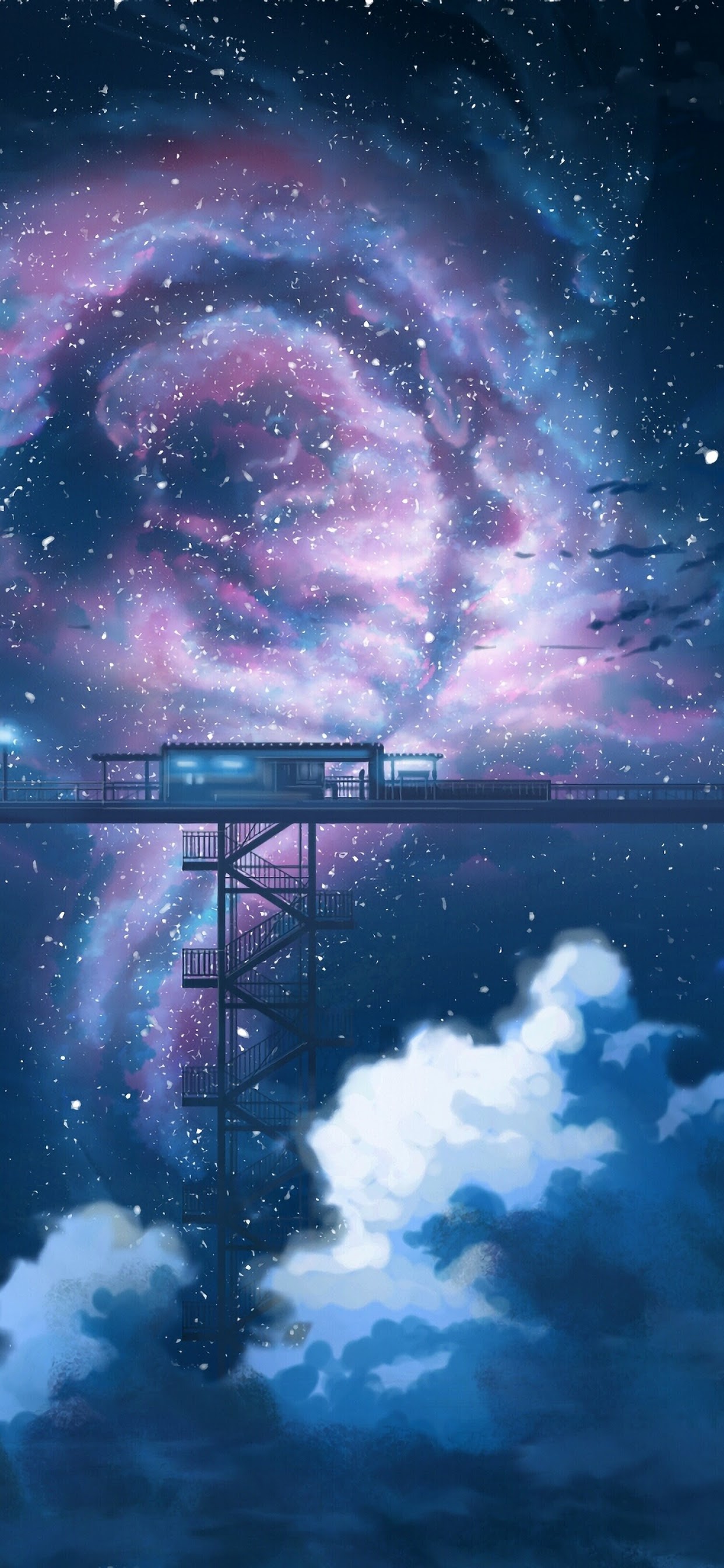 Anime Night Sky Stars Clouds Scenery 4K
