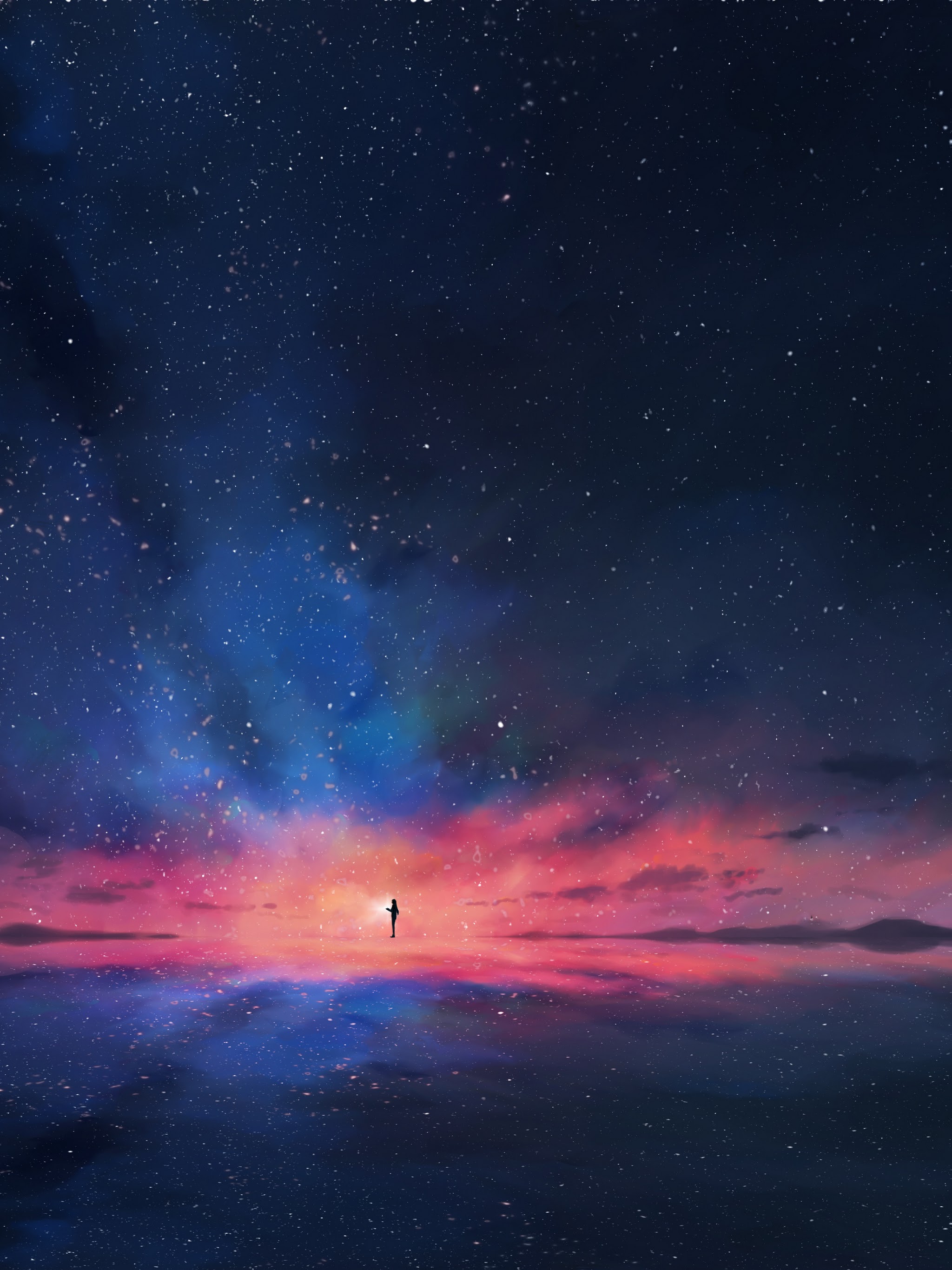 Anime Night Sky Stars Horizon Scenery