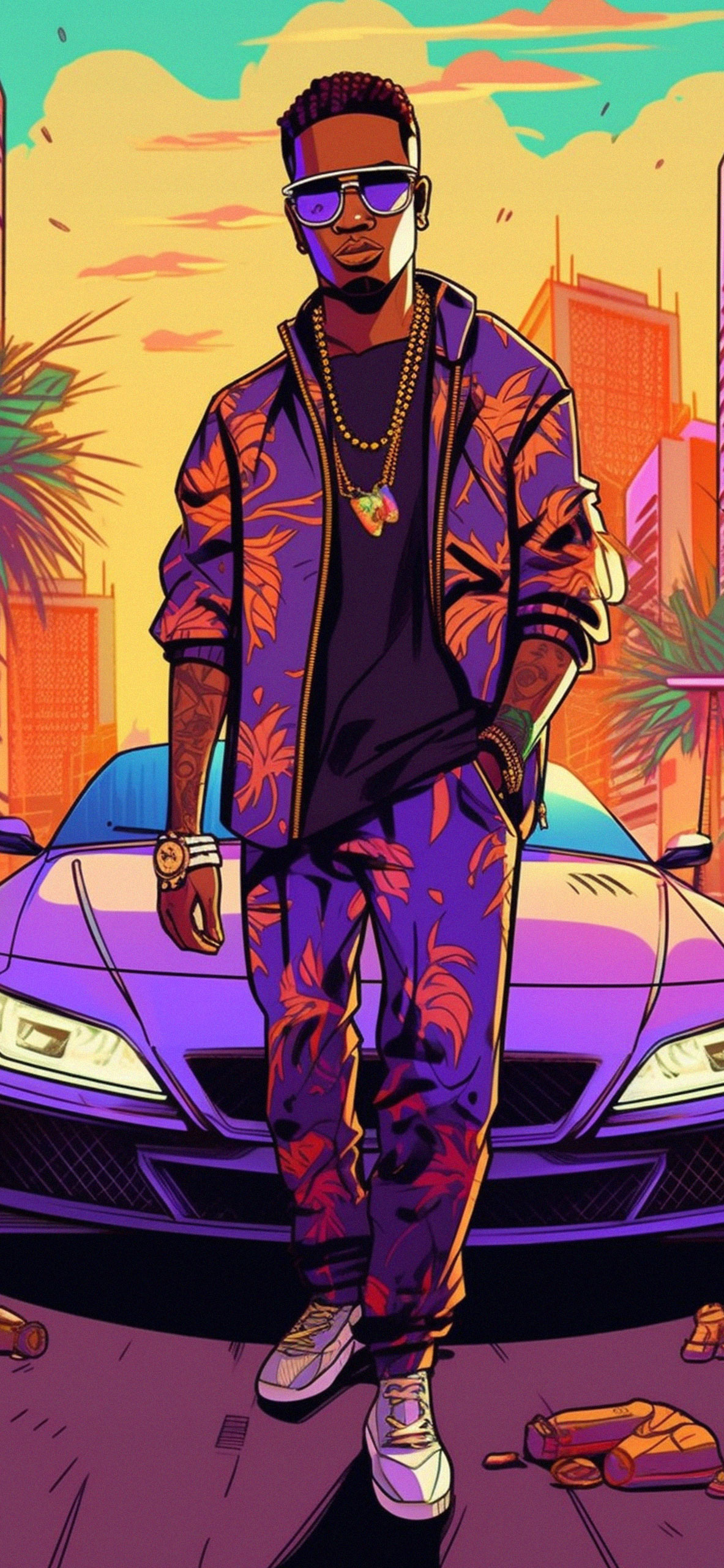 Stylish Rapper & Car Art Wallpaper
