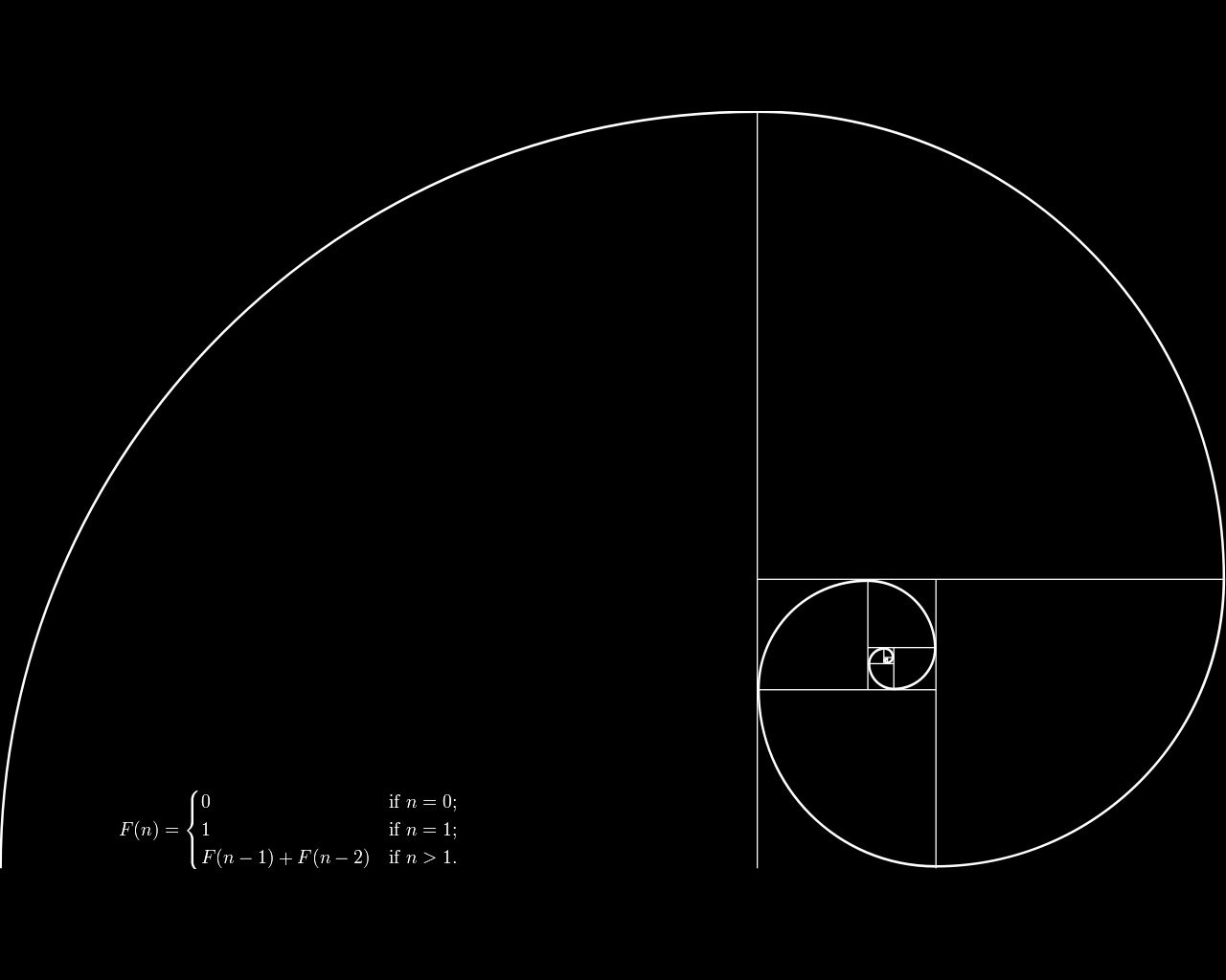 black background, golden ratio, spiral
