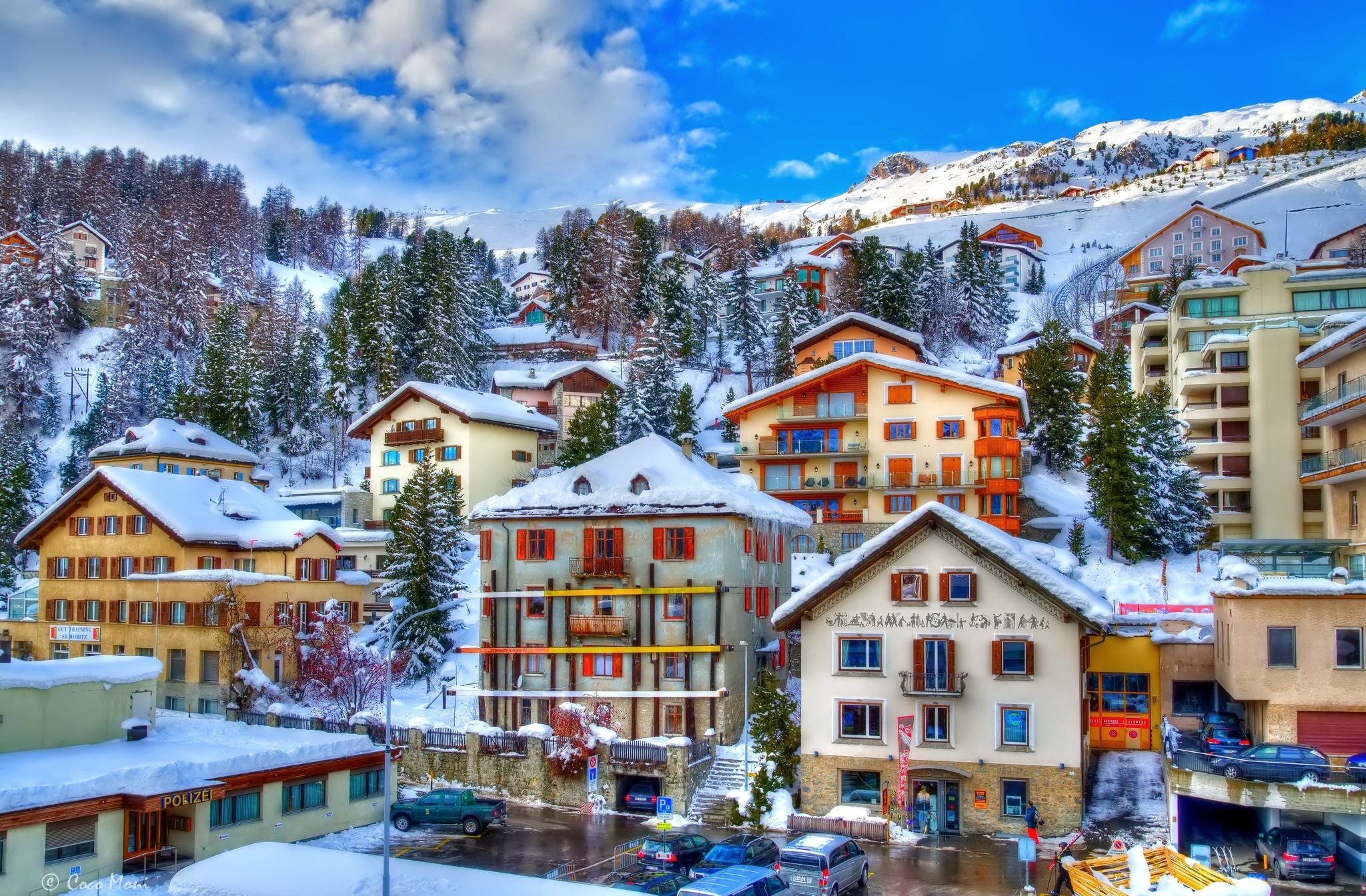 Desktop wallpaper: St Moritz, Switzerland, Man Made, Snow, Winter, Towns 4K free download for PC. 342995