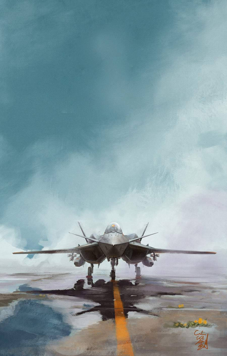 Smoky Runway With Jet iPhone Wallpaper