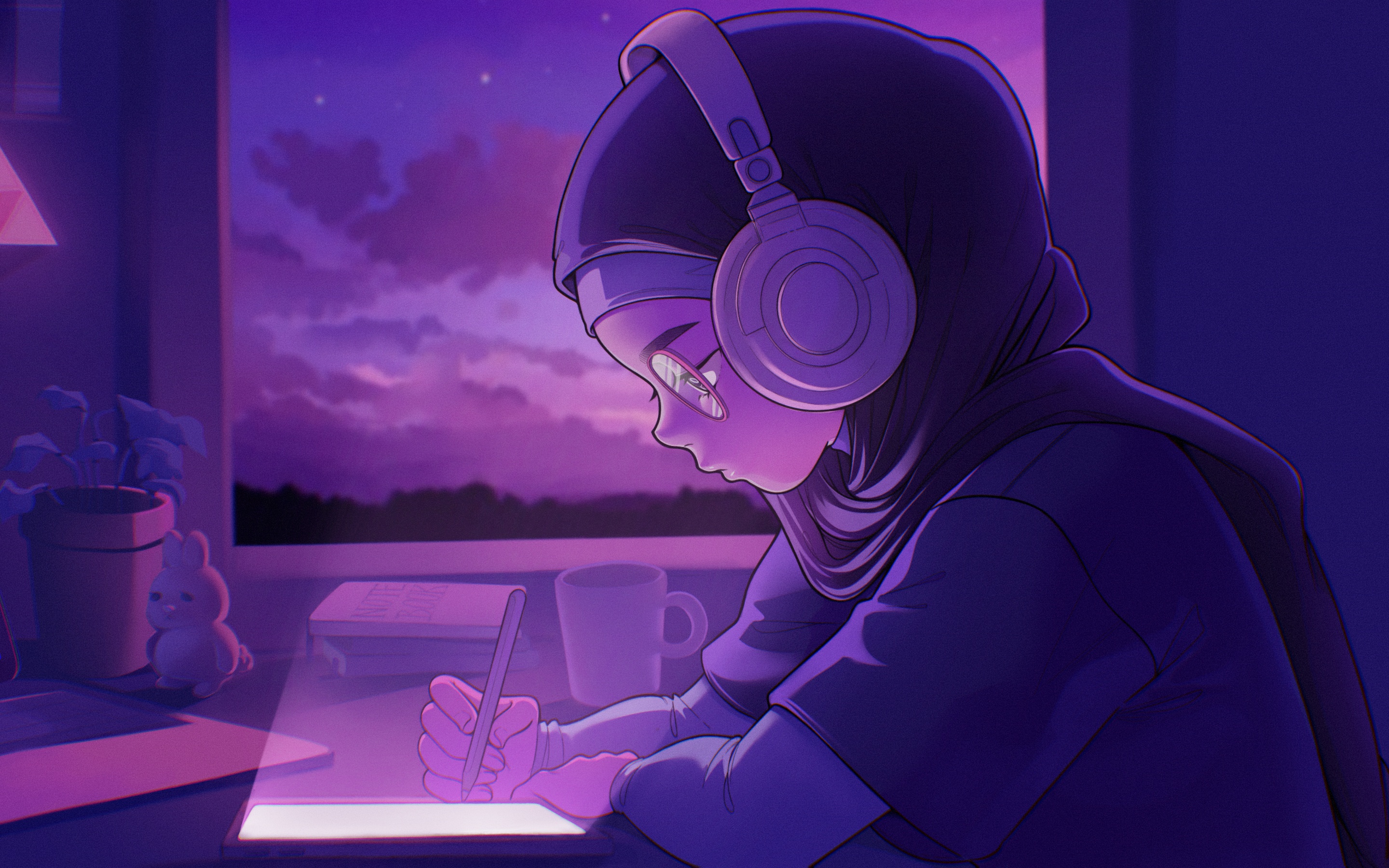 Lofi girl Wallpaper 4K, Listening music