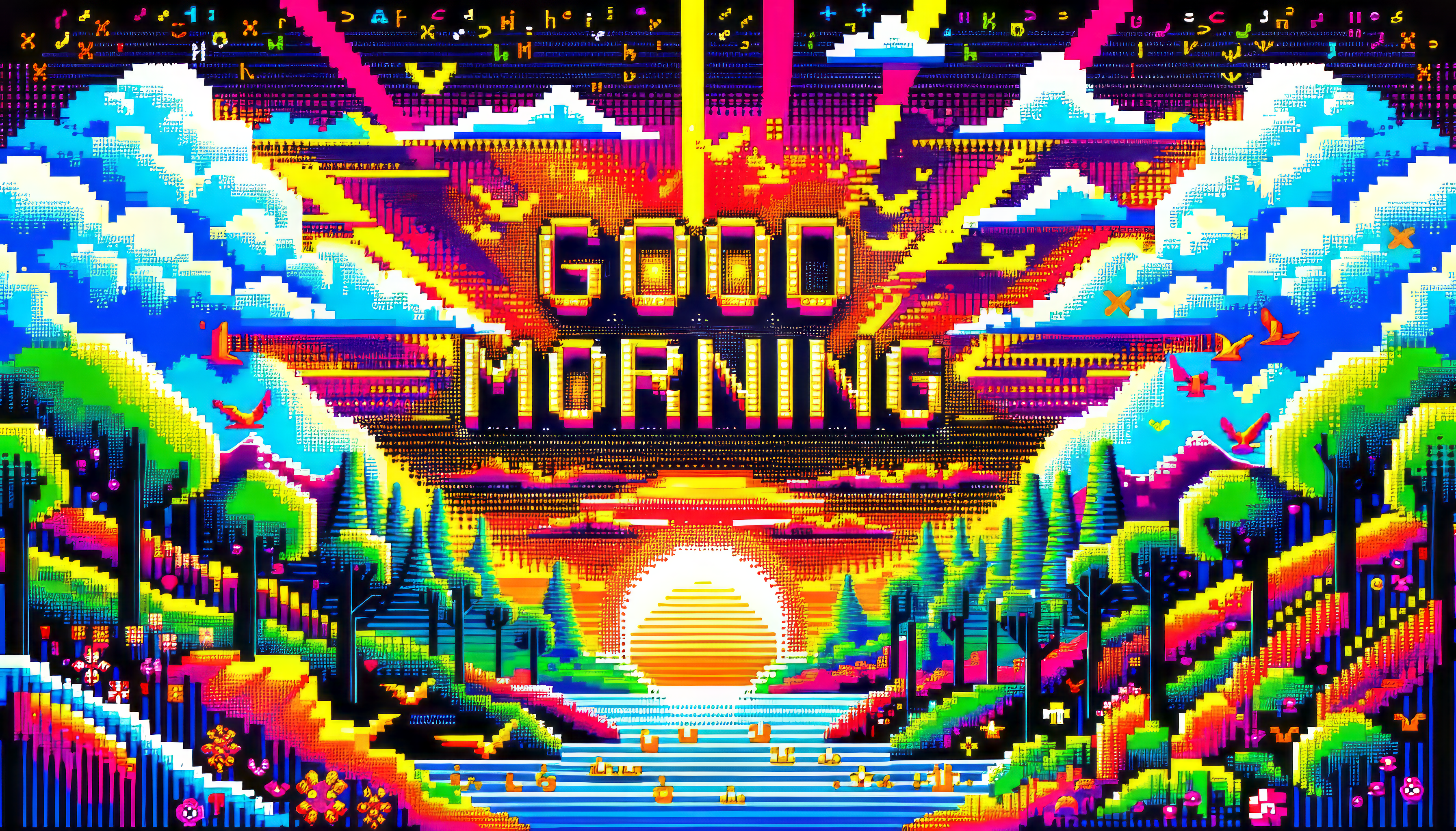 Retro Pixel Art Sunrise HD Wallpaper