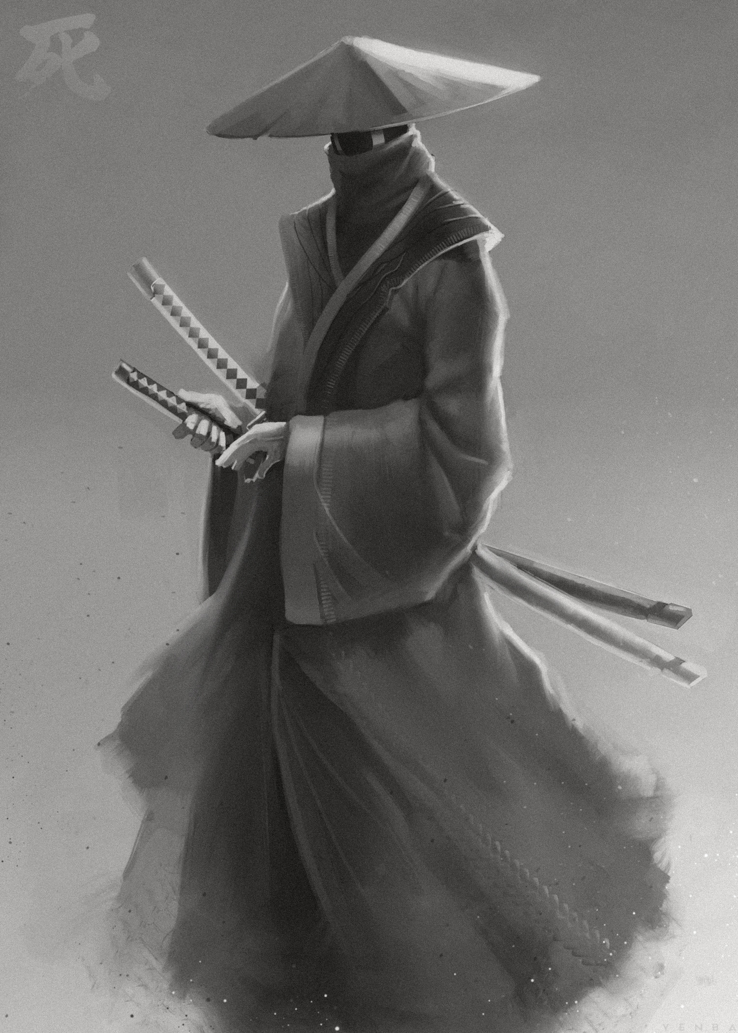 Phone wallpaper: Samurai, Warrior, Black And White, Katana, Art, Katanas 107703