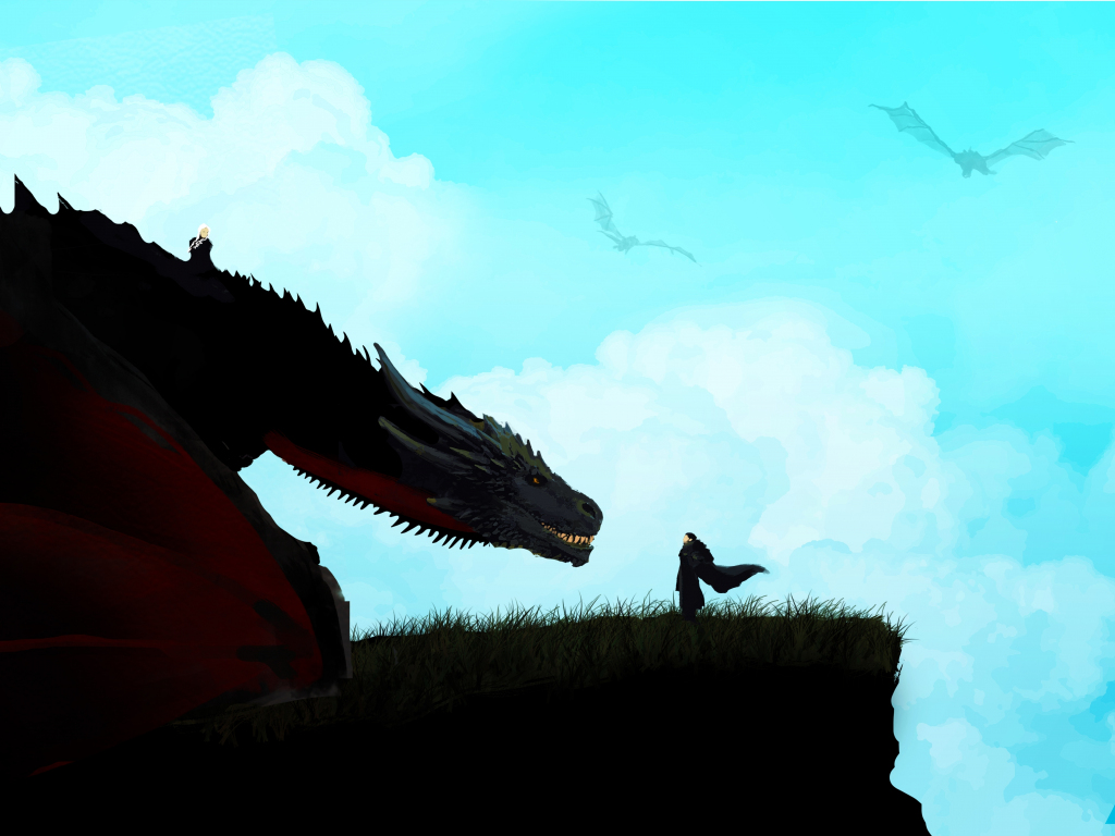 Wallpaper jon snow and dragon, game