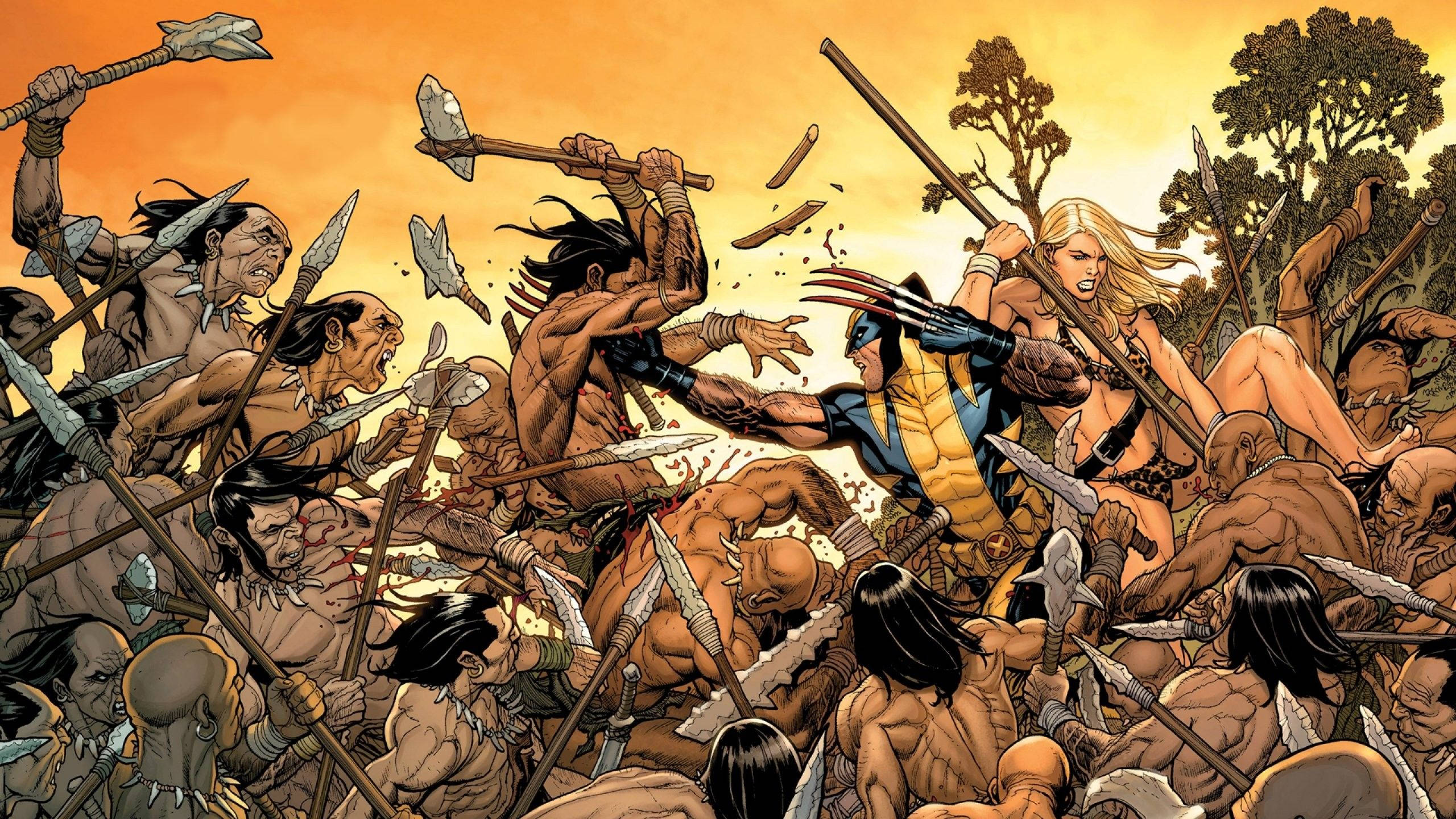 Download 2560x1440 Marvel Wolverine Shanna VS Savage Land Wallpaper