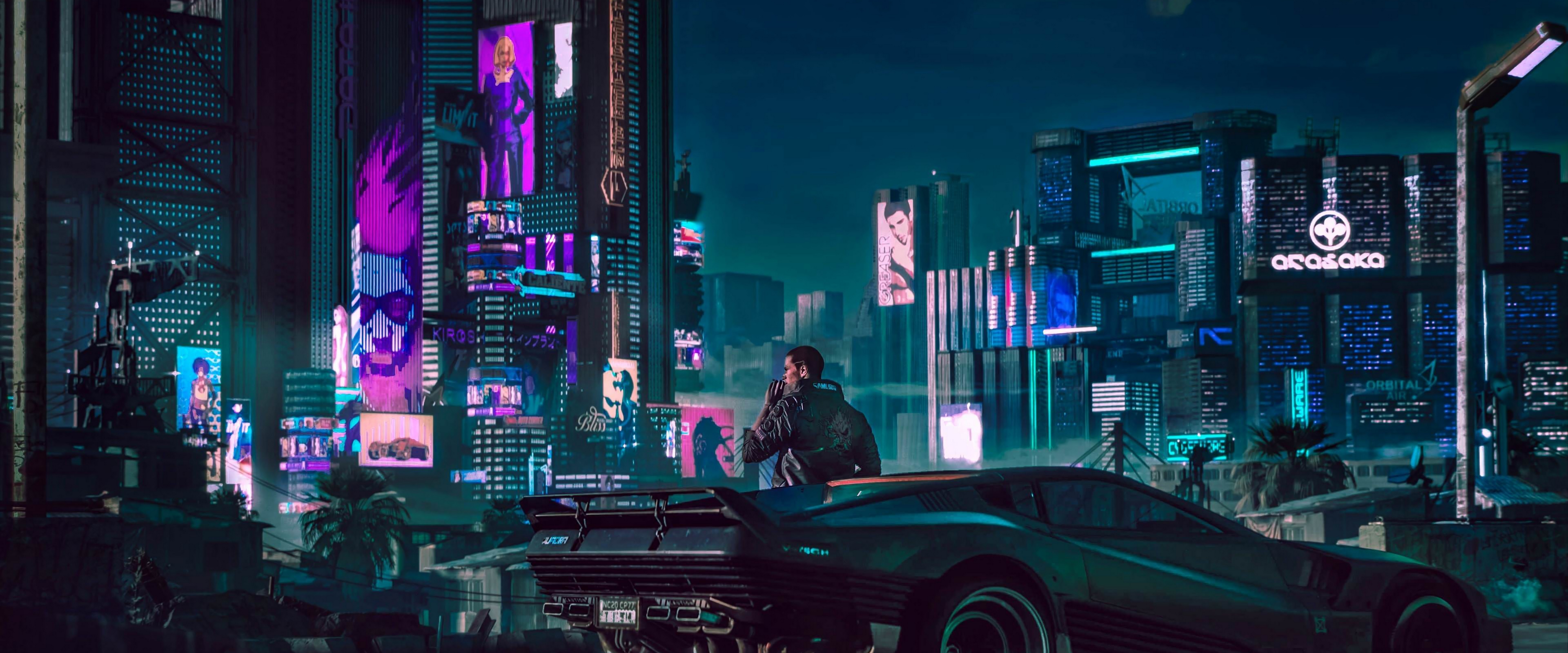 Cyberpunk 2077 City Night V Car 4K