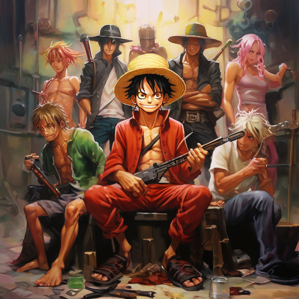 luffy in the front holding a zoro sword