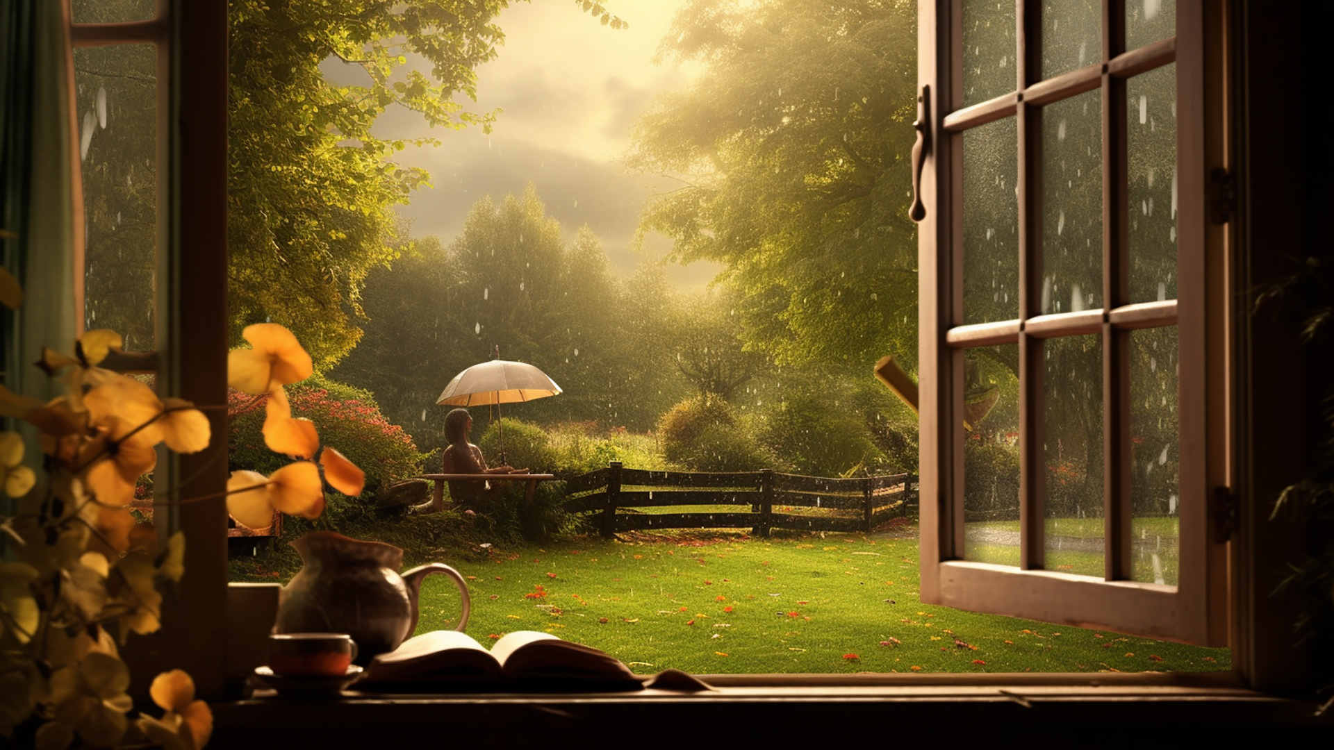 Rainy day window view desktop wallpaper