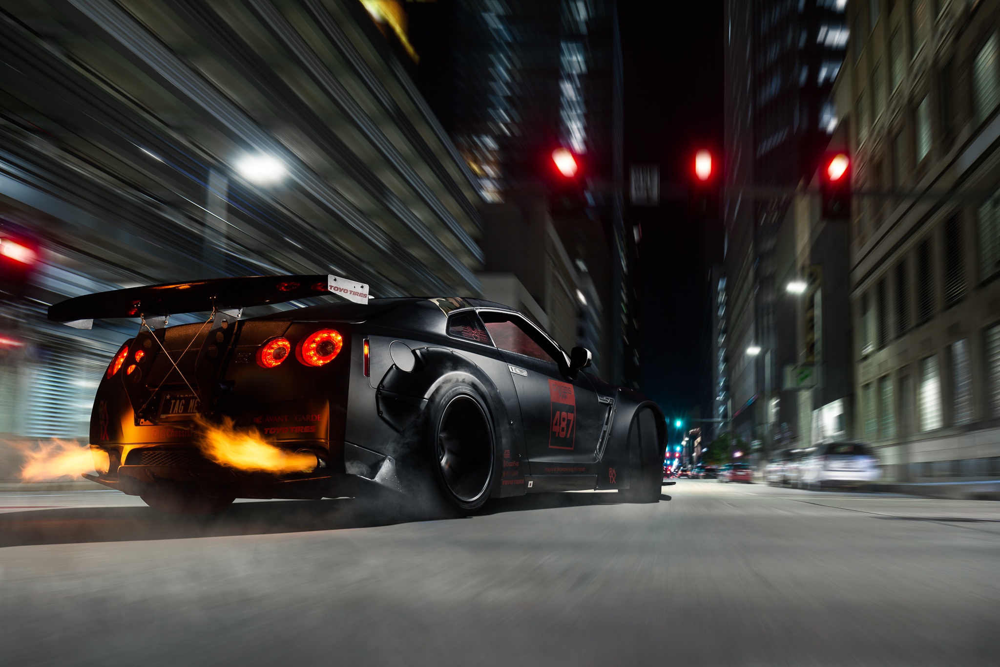 Wallpaper Nissan, GT R, Fire, R35
