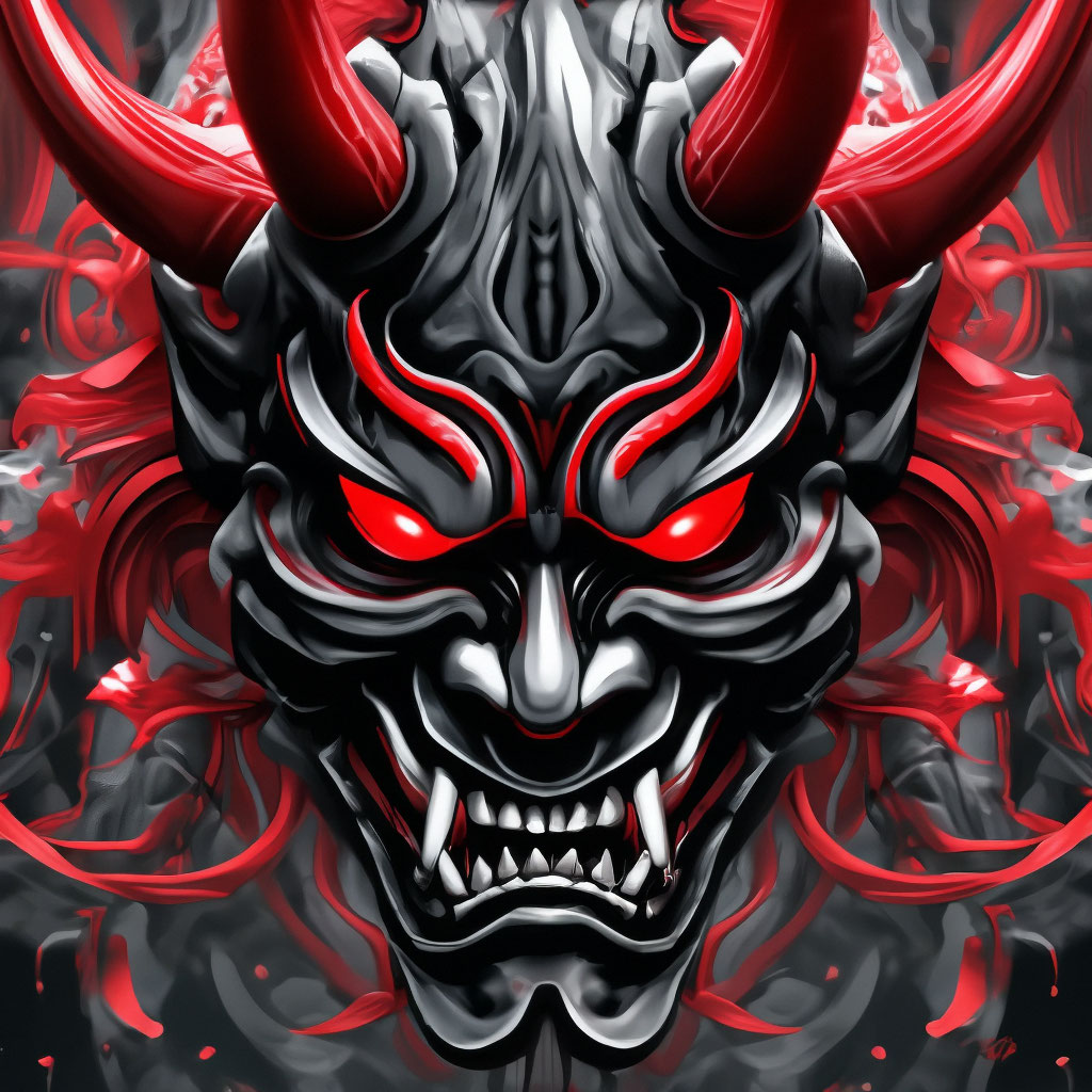 The black and red oni demon mask