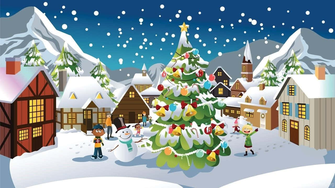 Download Christmas Cartoon Christmas Village Wallpaper