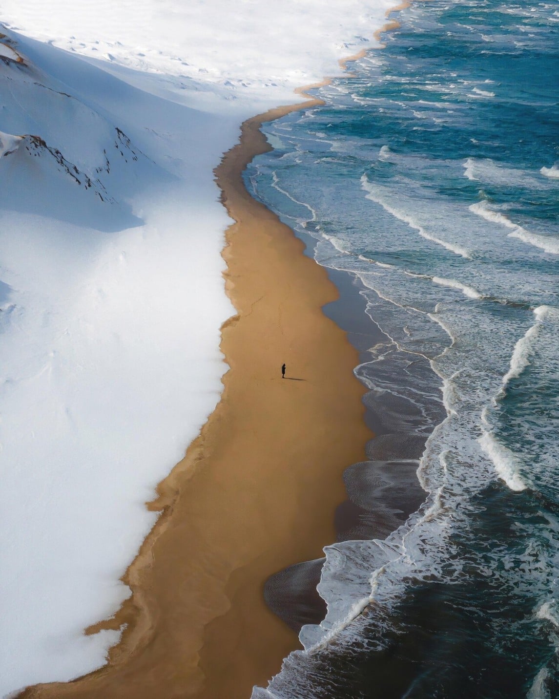 Beach in Japan where snow, sand and sea