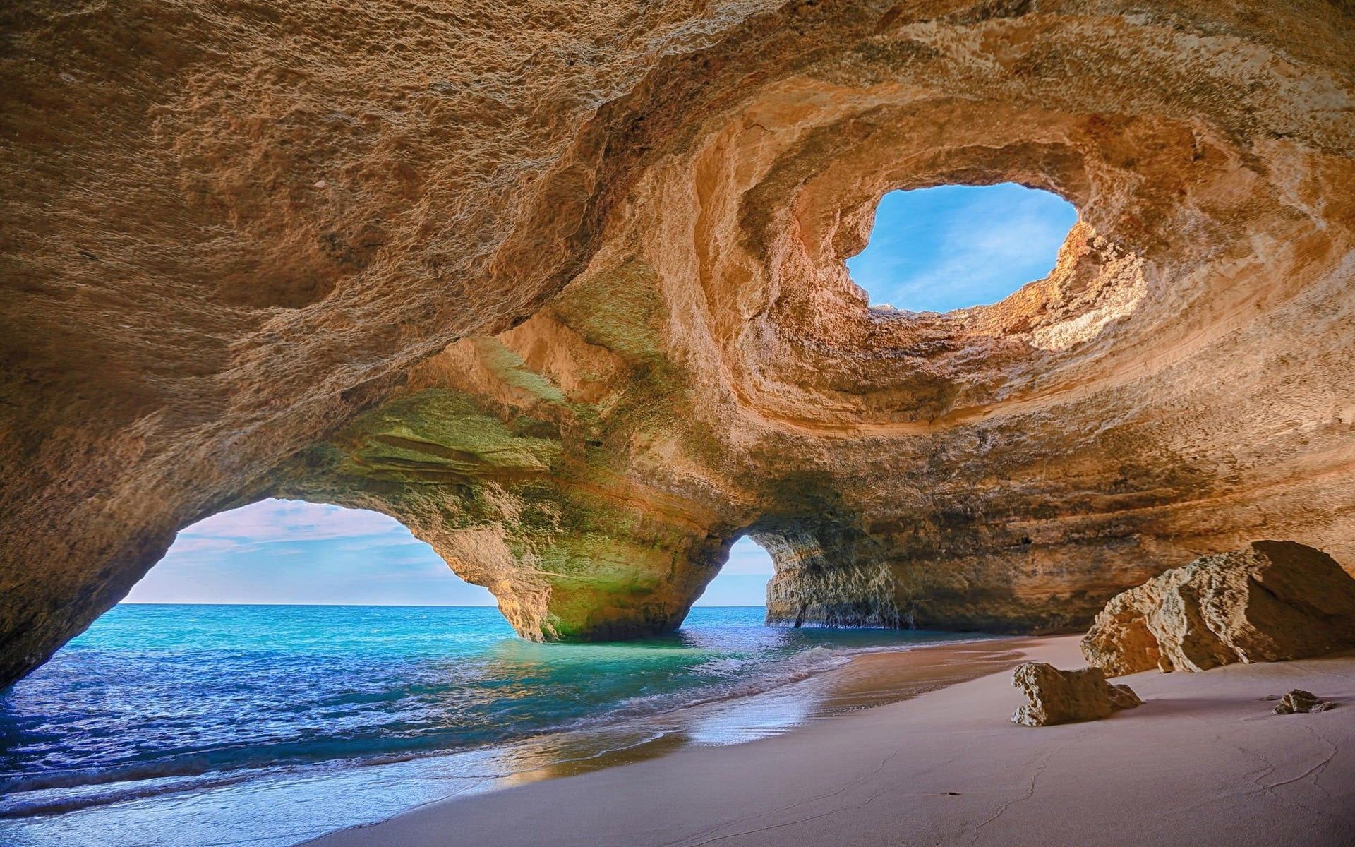 Portugal, cave, beach, rock, sand