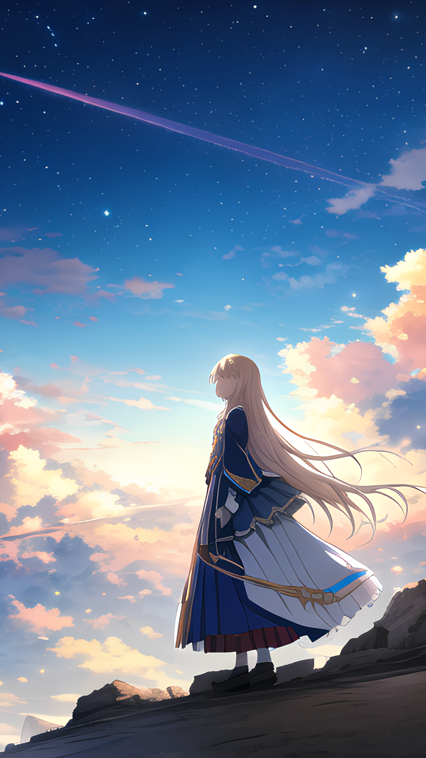 Battle Girl Vertical Anime Girls Sky