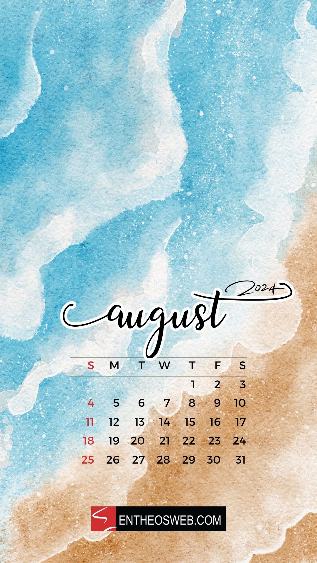 August Calendar Phone Wallpaper