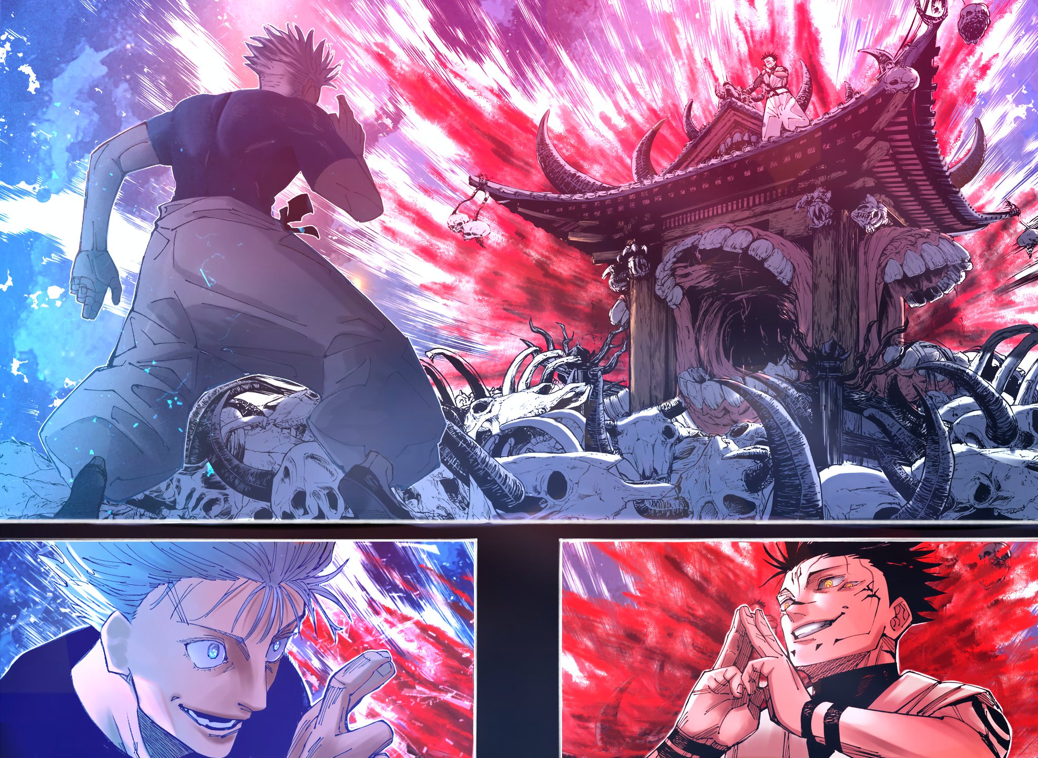 Three colorings of Gojo and Sukuna's domain Clash. and @Ichixzz1