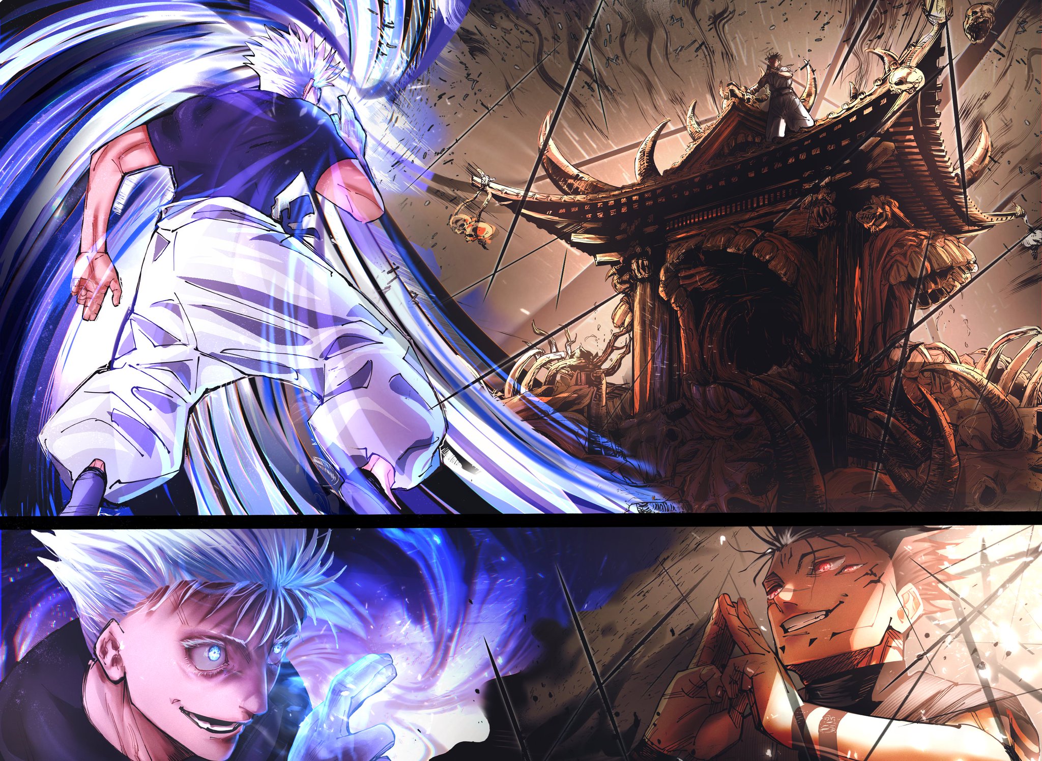 Three colorings of Gojo and Sukuna's domain Clash. and @Ichixzz1